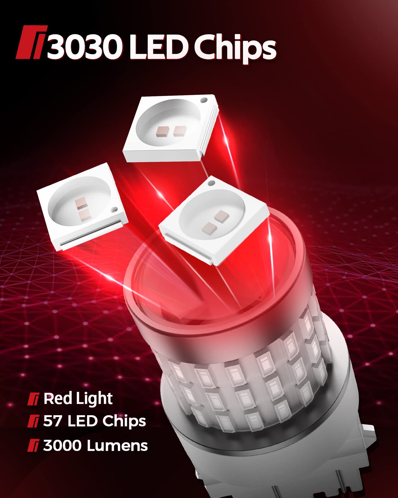 Torchbeam 3157 Red Led Tail Lights, Super Bright 3156 3056 3057 4157 4057 3457 Brake Led Bulbs, 3000 Lumens Brake Tail Parking Stop Lights Bulbs, Pack Of 2