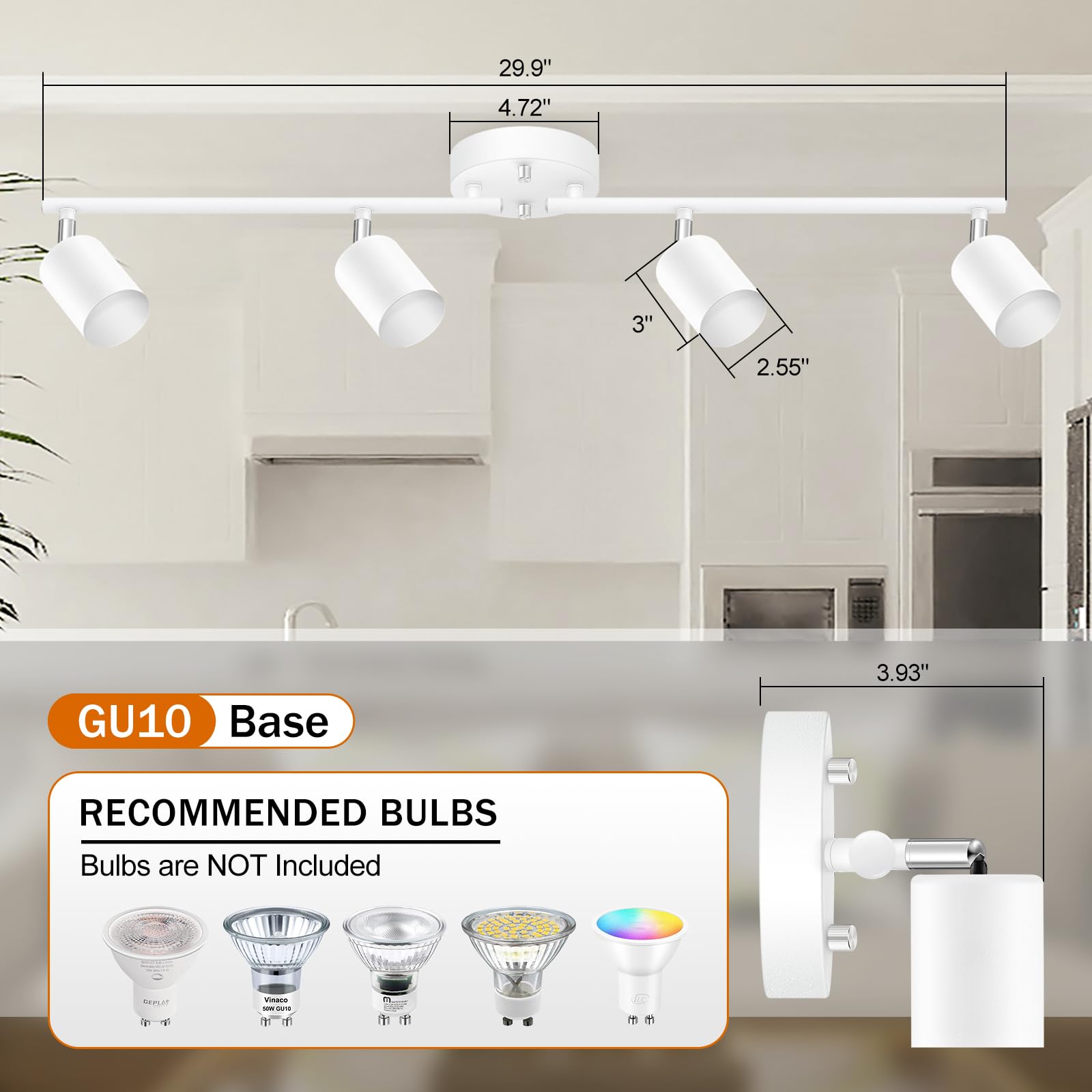 White Track Lighting Ceiling Fixture, Kitchen Light Fixtures, 30'' 4-Light Rotatable Led Track Lights, Semi Flush Wall Sconces L