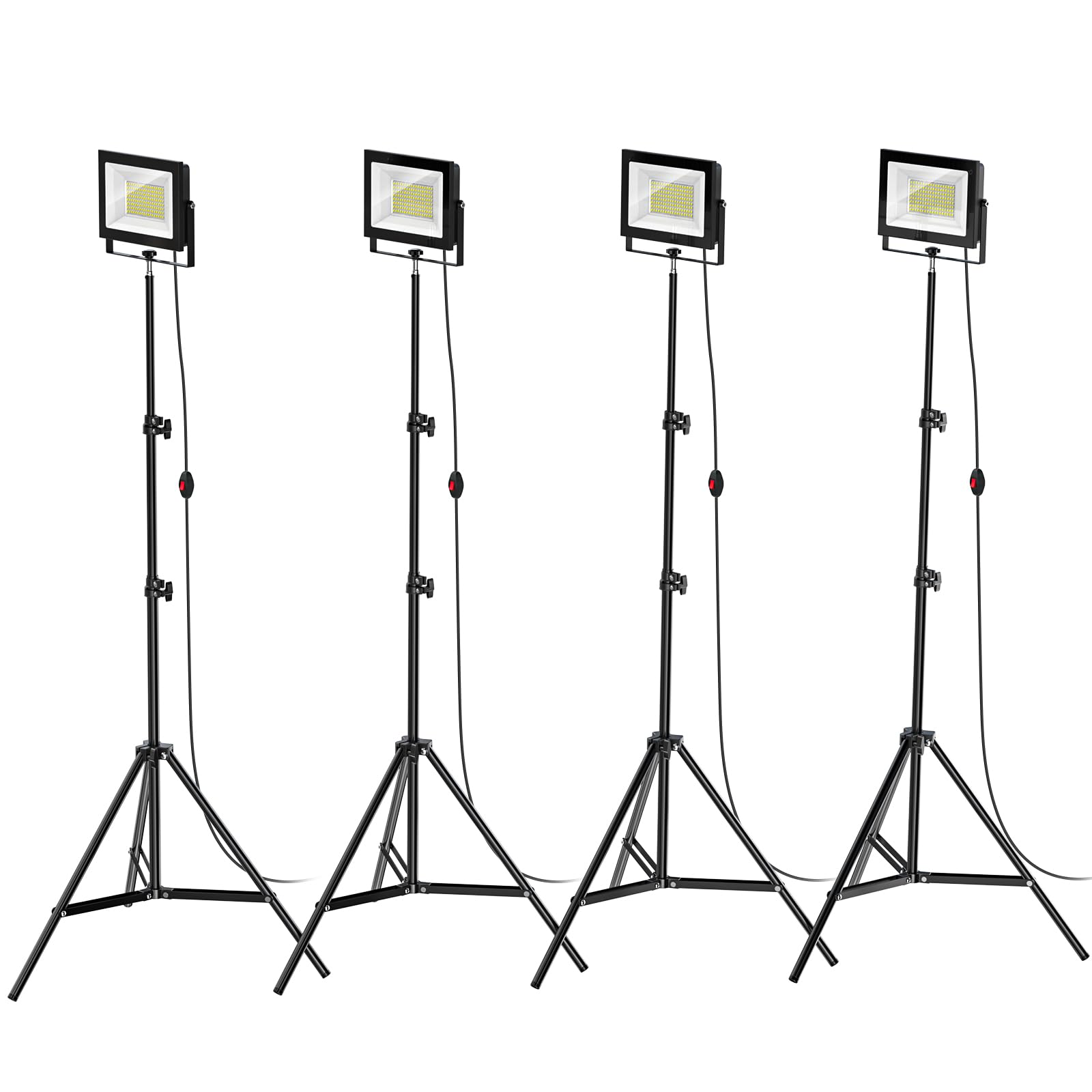 LIVOWALNY 11000 lm LED Work Lights with Stand Pack of 4, 110W Adjustable Head Tower Light with 13FT Cord, Portable IP65 Waterpro