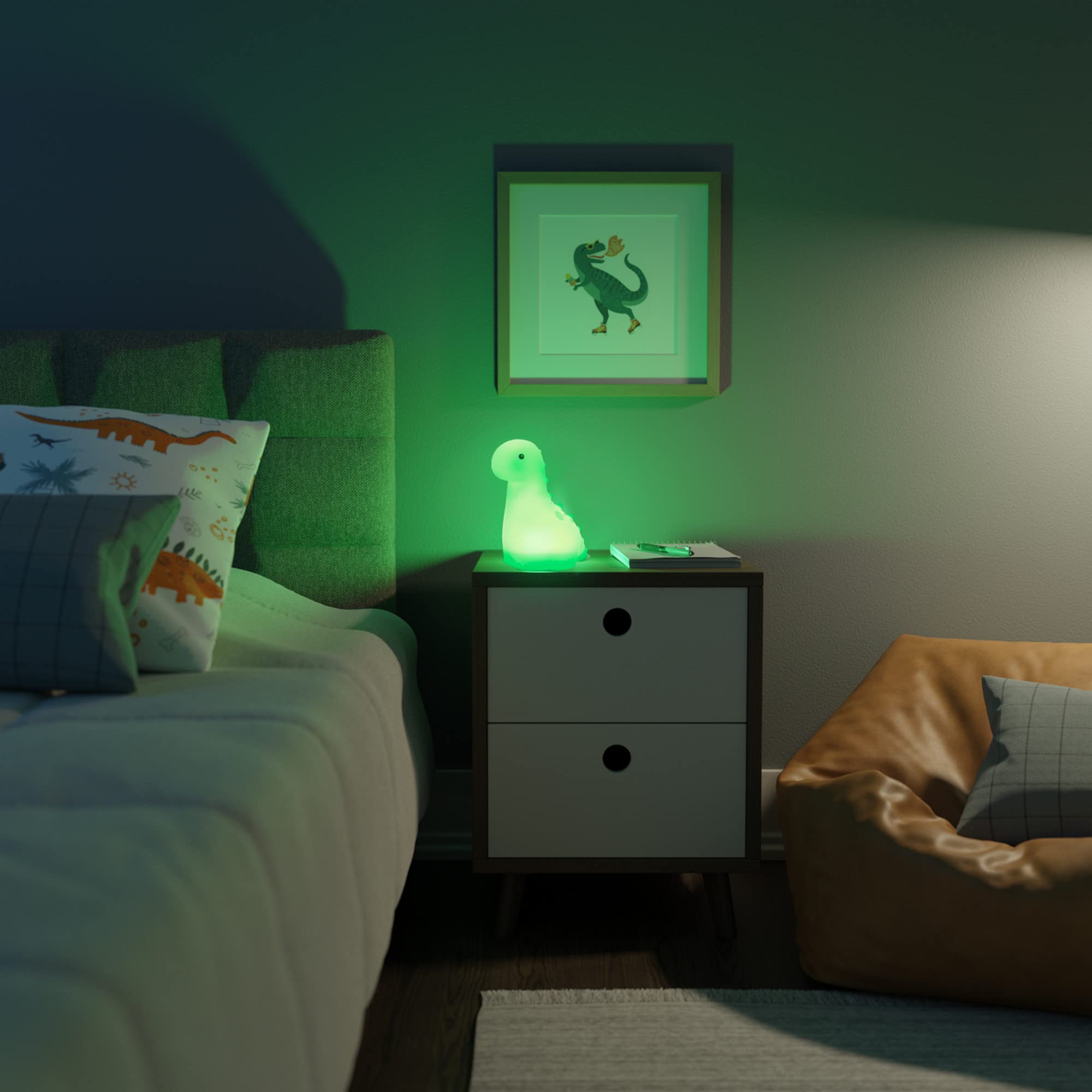 Globe Electric Brontosaurus LED Night Light Table Lamp, Rechargeable Silicone, White, Model 13848