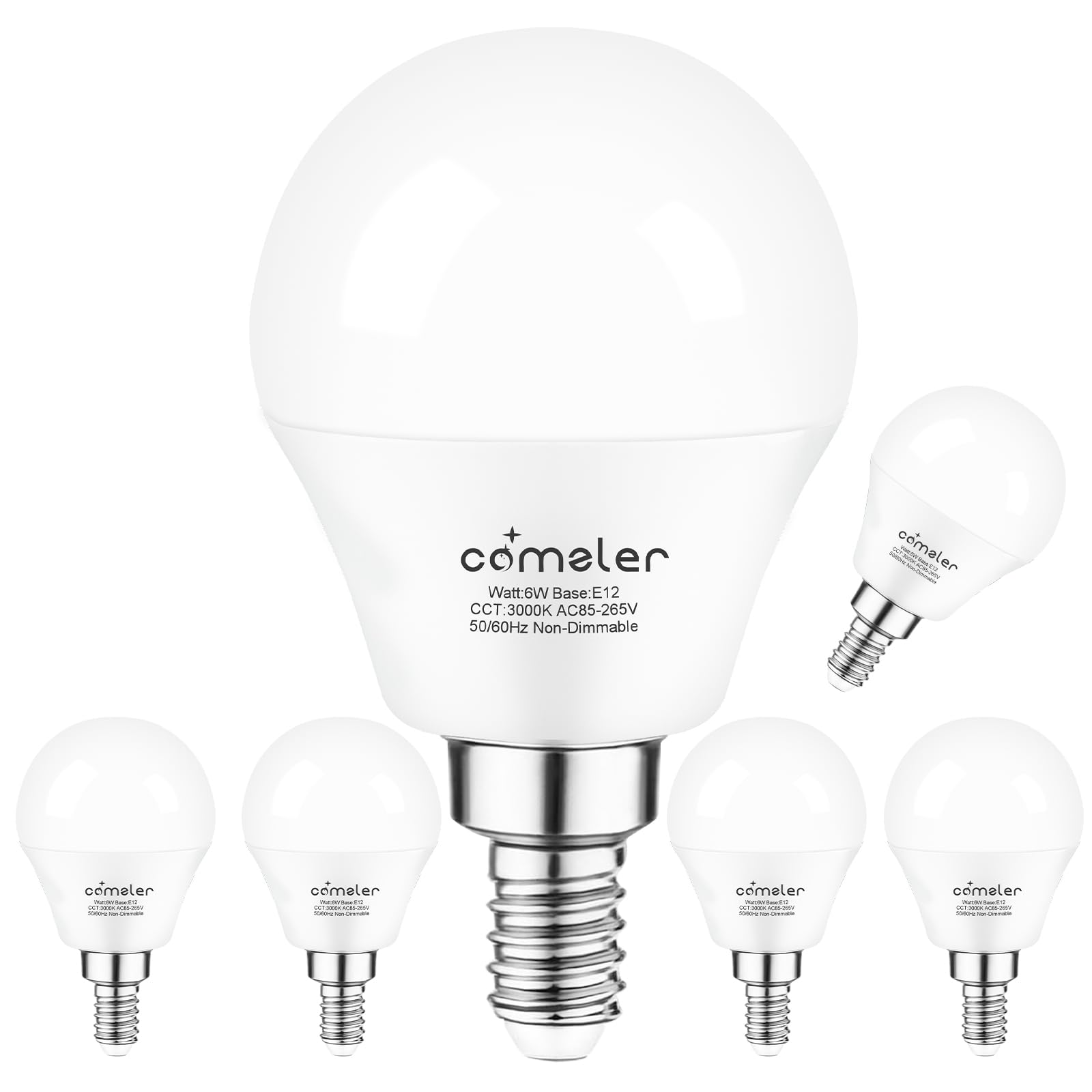 Comzler Led Light Bulbs, 60 Watt Equivalent 3000K Soft Warm White E12 Small Base Ceiling Fan Bulb, A15 Cri85+ 600 Lumens Candela