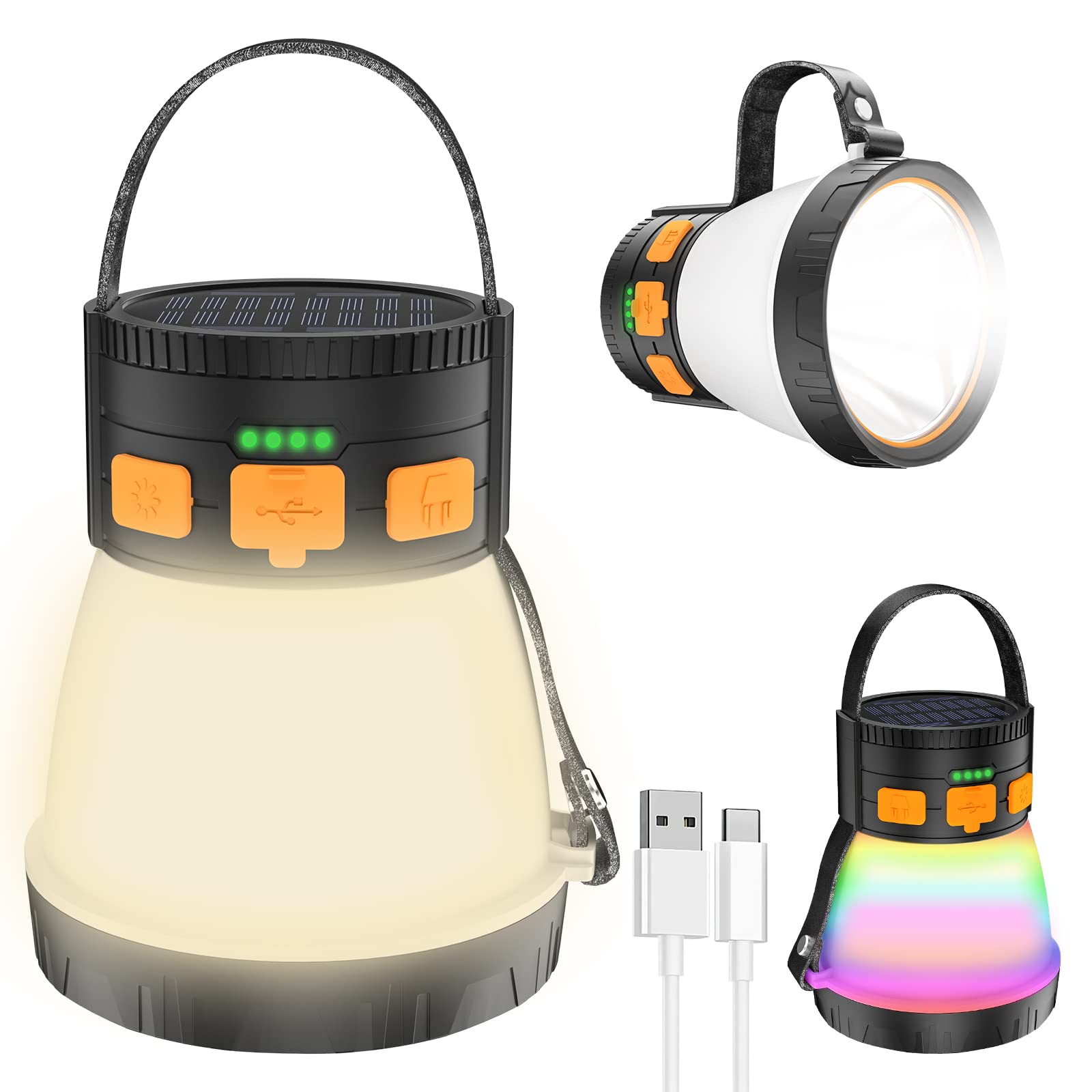 iToncs LED Camping Lantern - 1500 Lumens, 7500mAh Power Bank, Waterproof, 8 Light Modes, Orange & Black