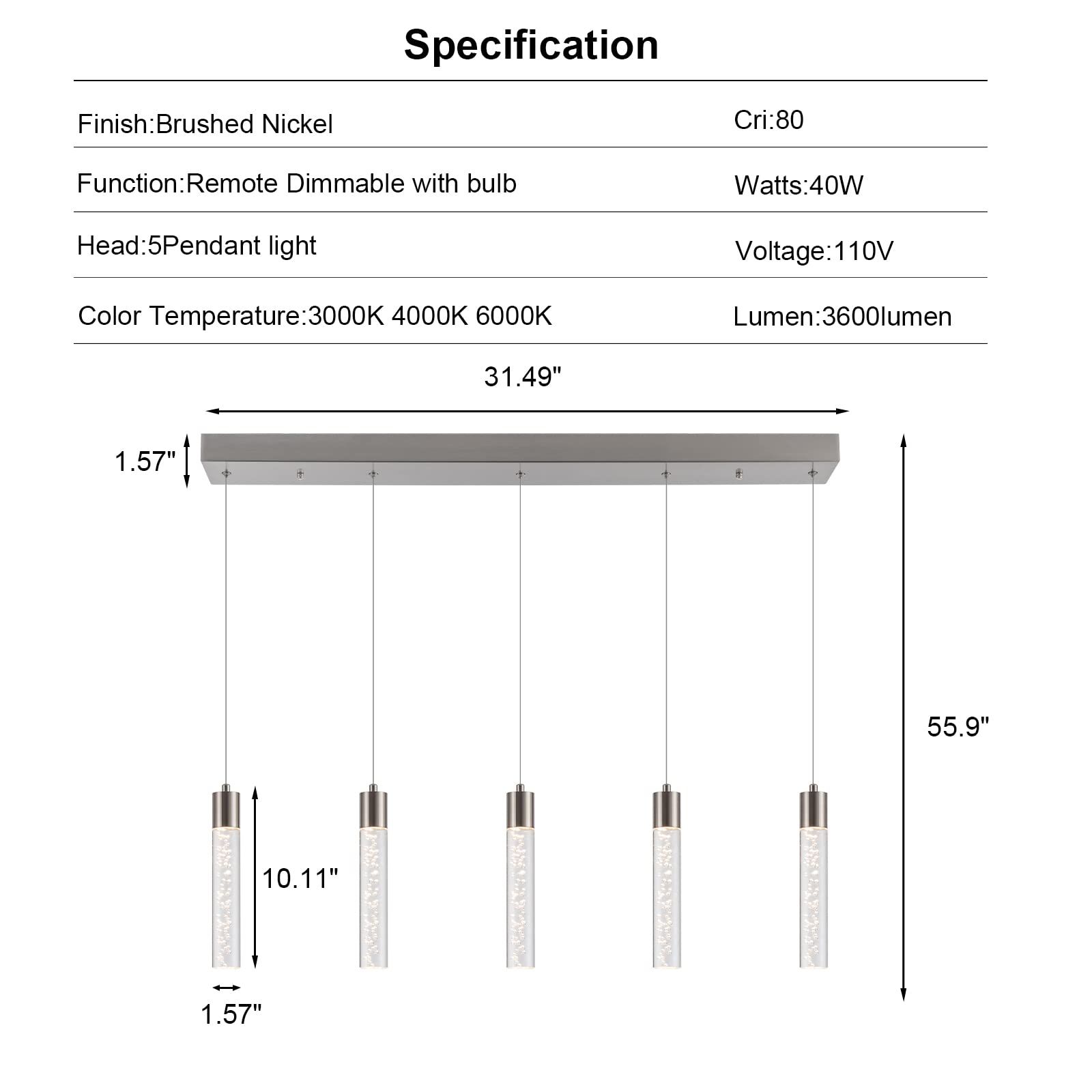 Bestwest Three Color Pendant Kitchen Lighting, Brushed Nickel Pendant Chandelier Lighting With Remote Control, 3D Pendant Lighti