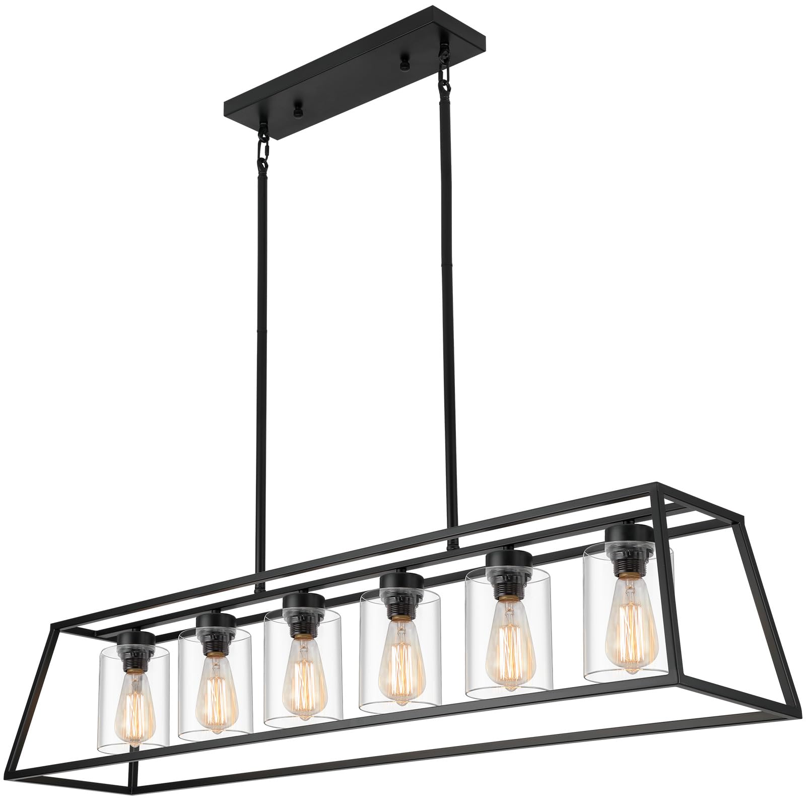 Senyshilon 6-Light Black Farmhouse Chandelier, Metal With Clear Glass For Dining Room, Kitchen Island, Model S8833-6S