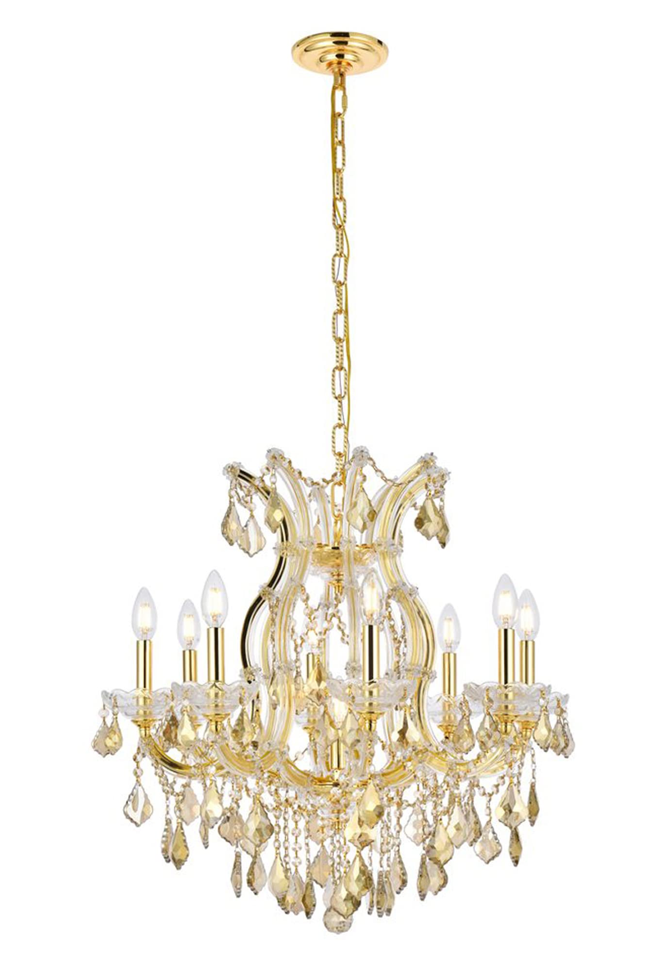 Elegant Lighting Theresa Collection 9-Light Hanging Fixture Royal Cut Golden Teak with Gold Finish