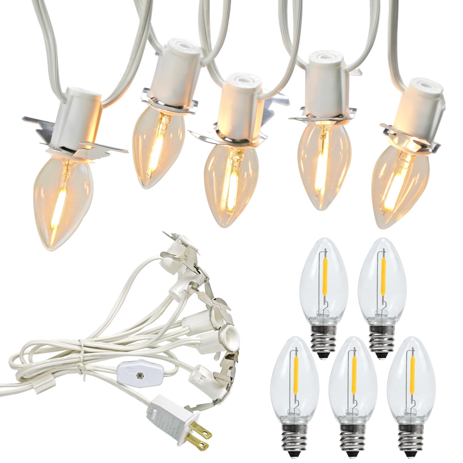 Meilux C7 Led Christmas Village Light Accessory Cord With 5 Warm White Bulbs And Fuse