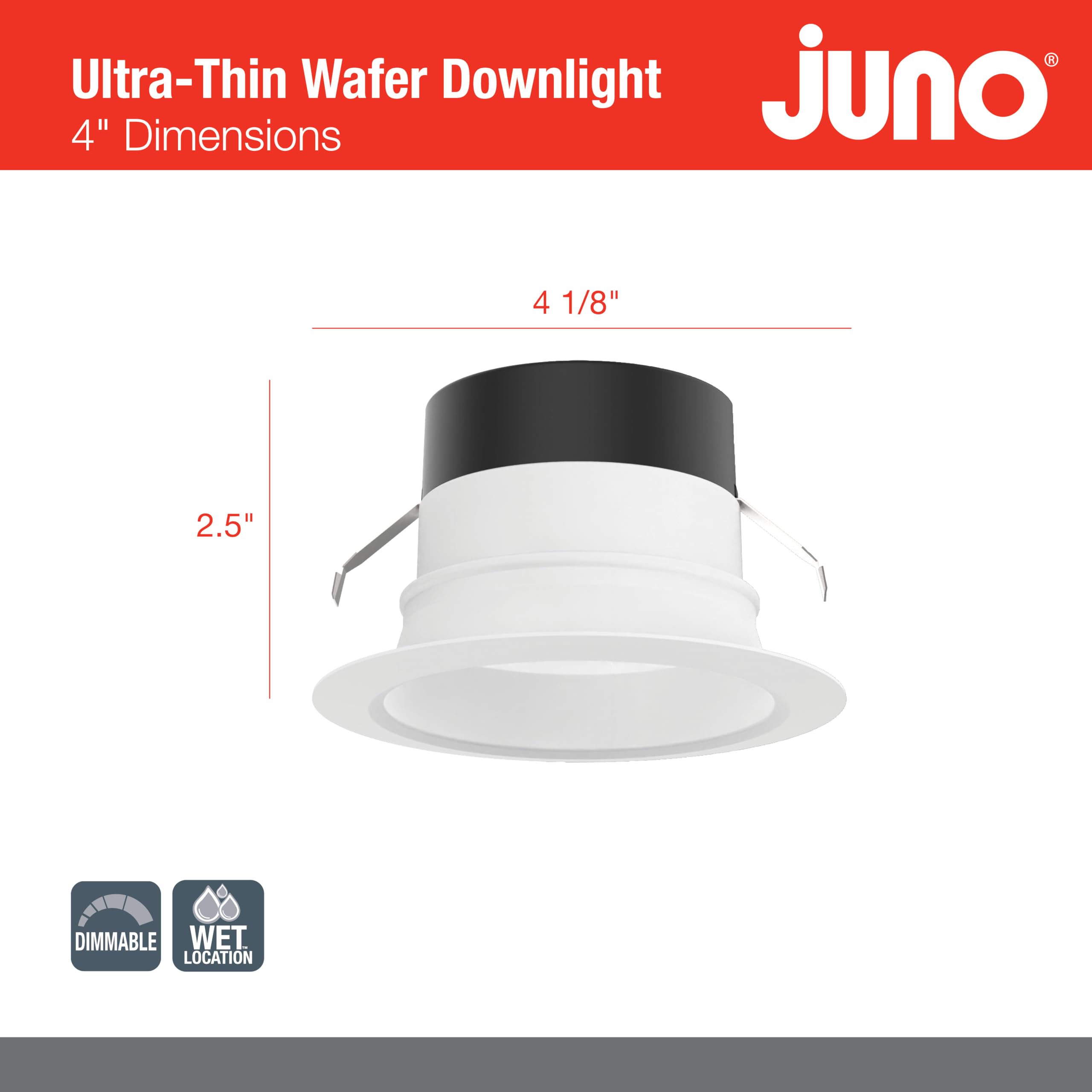 Juno E-Series Smooth Retrofit Downlight, 5Cct Switchable (27K, 30K, 35K, 40K, 50K), 90+ Cri, 4-Inch, White