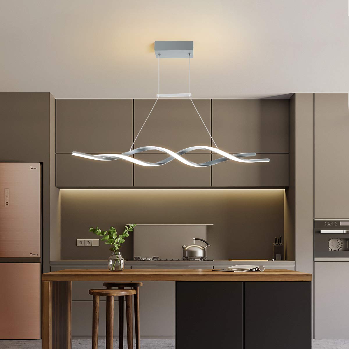 Jaycomey Modern LED Pendant Chandelier, Dimmable, 28W, Acrylic/Aluminum, 3000-6000K, Model 19009-100-GWJ, Grey
