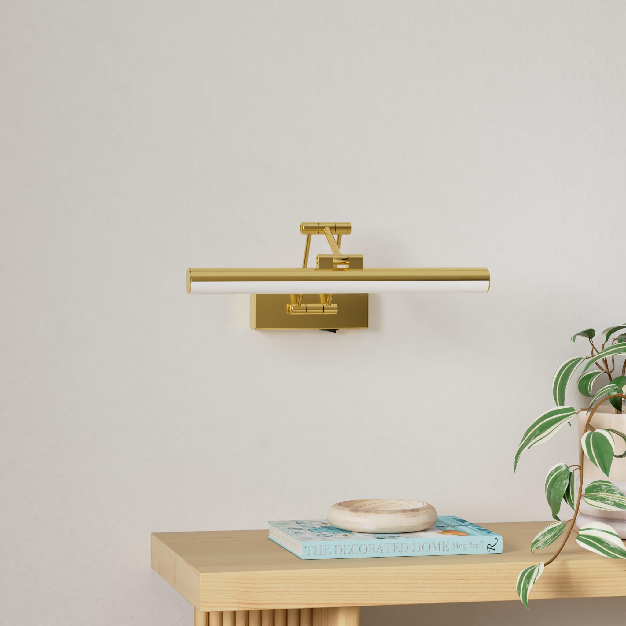 Joossnwell Wireless Picture Light - 15.74" Battery Operated Brass LED Art Light with Remote, Dimmable, Rechargeable for Gallery and Library