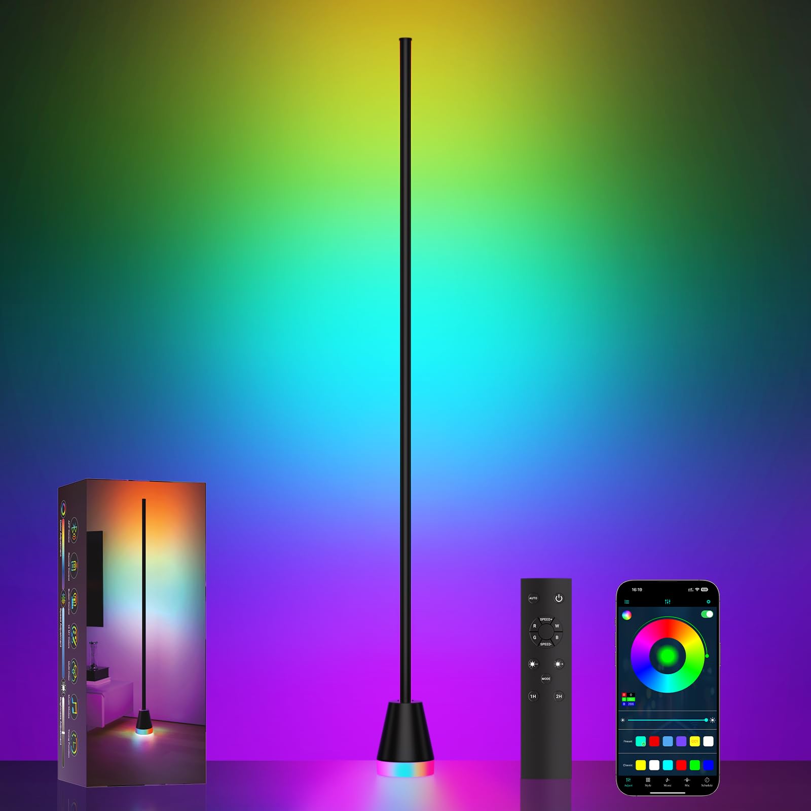 KPEPIX Smart RGB Corner Floor Lamp - LED Corner Lamp with App and Remote Control, 16 Million Colors RGB Floor Lamp with Music Sy