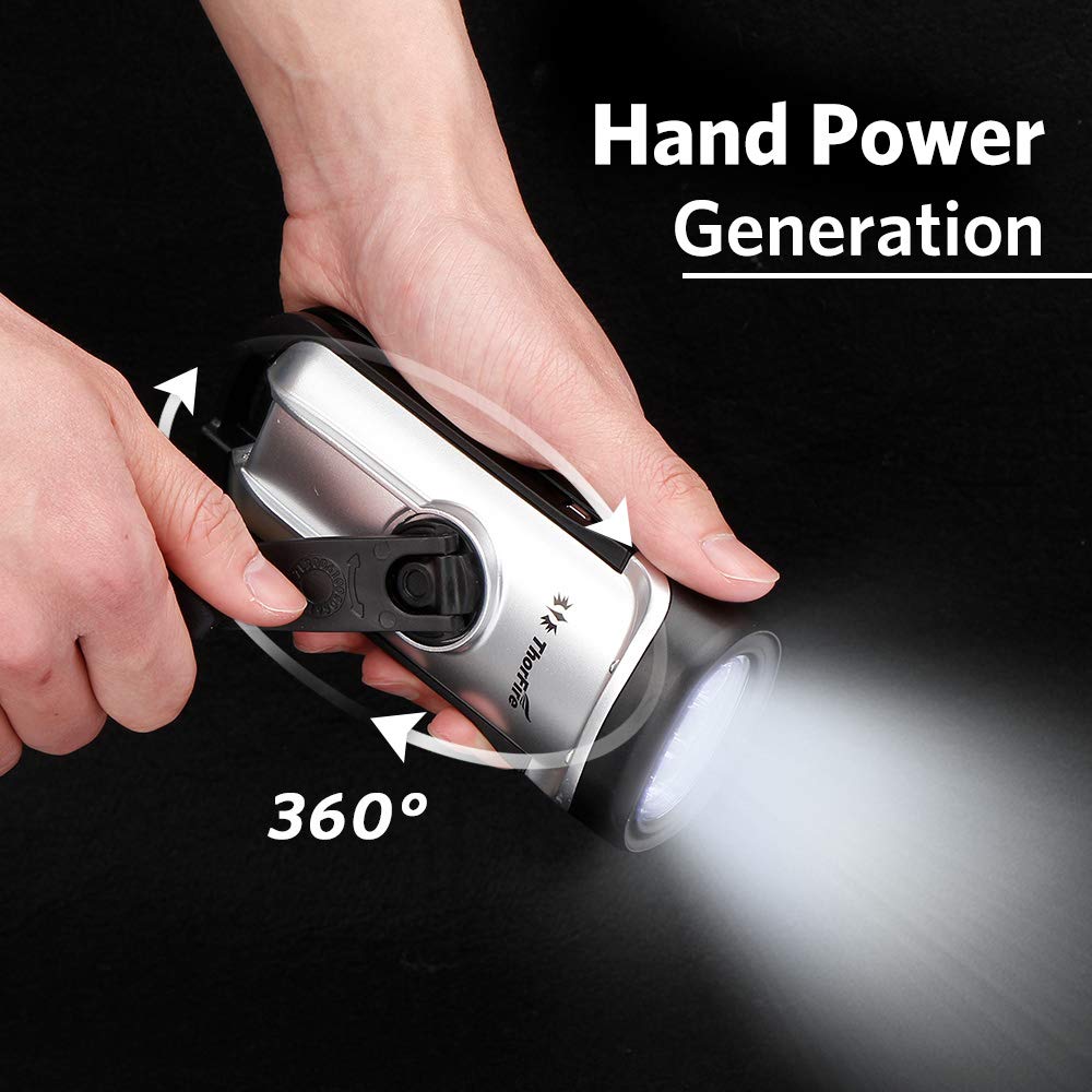 ThorFire Solar Flashlight Hand Crank Solar Powered Rechargeable Flashlight IPX6 Waterproof LED Emergency Lights Dynamo Torch Ide
