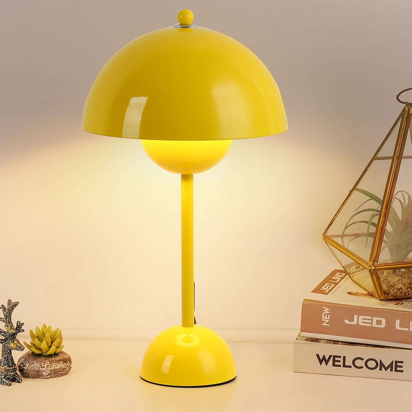 COSYLUX Modern Table Lamp - Metal Dome Shade Reading Light for Bedroom, Office, Kids Room - Yellow
