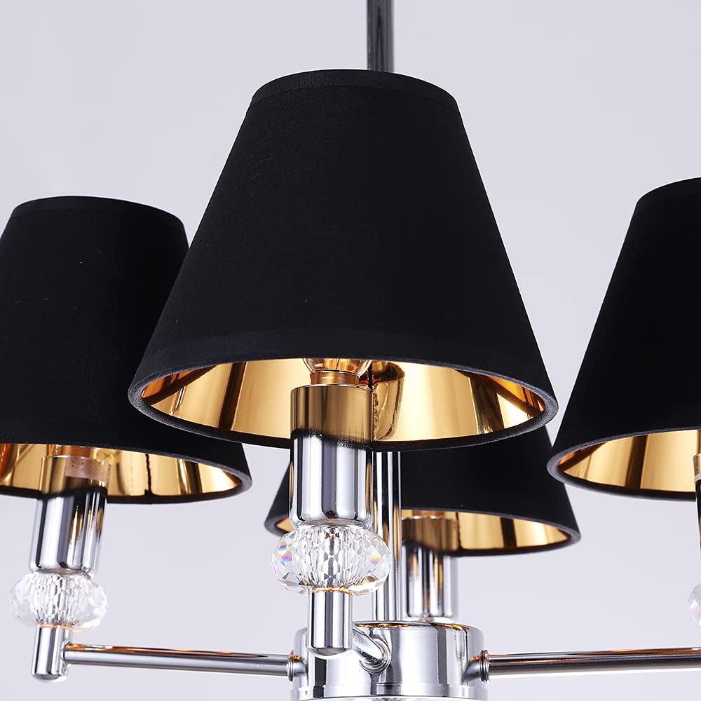 Wellmet Chandelier Lamp Shades, Fabric, Black-Gold, Set Of 6, Clip-On Fitter, 3 X 6 X 5, Model Lp-Tap-Black