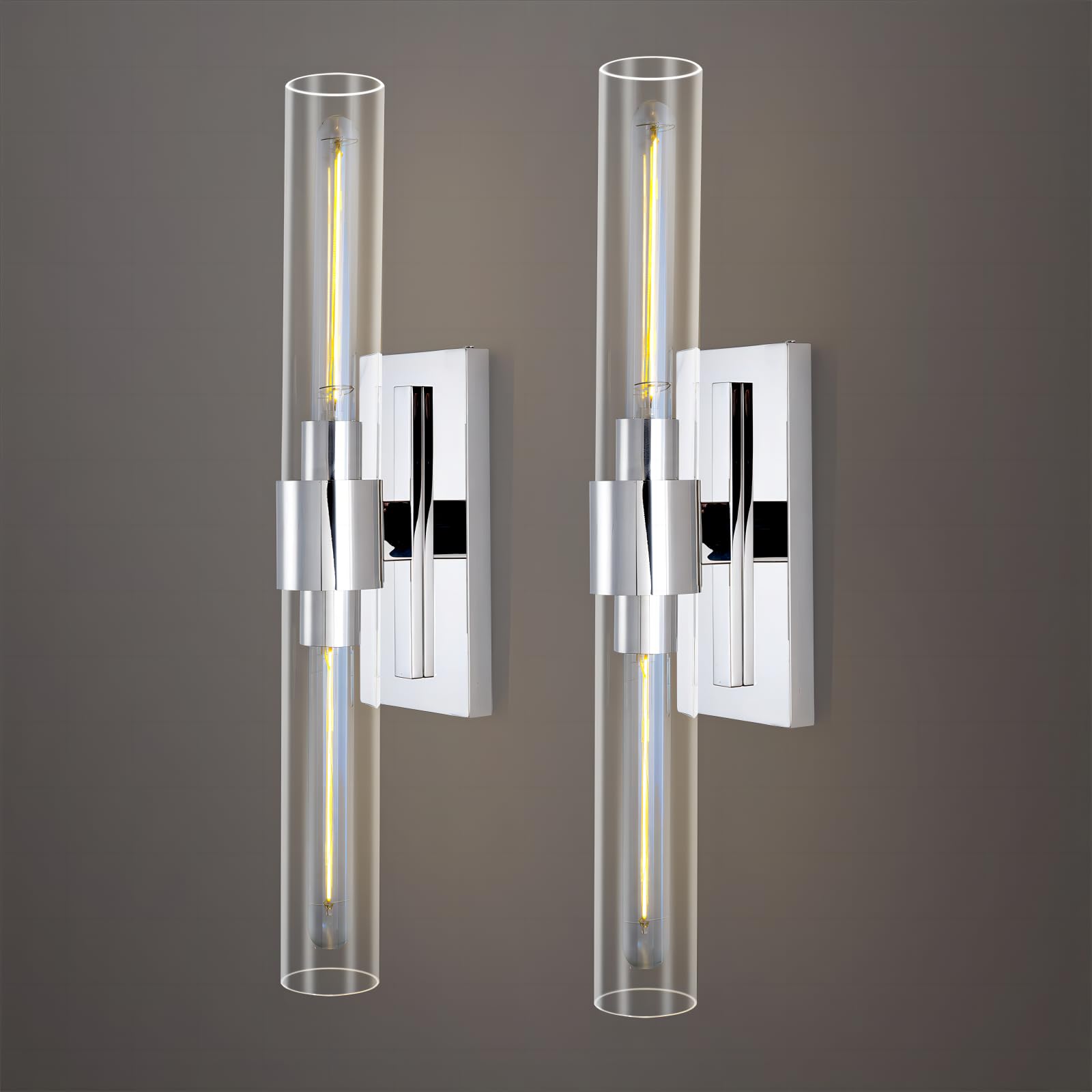 Chrome Wall Sconces, 22.8 Bathroom Sconces, Indoor Sconces Wall Lighting Up and Down, Nickel Wall Sconce Set of Two Dimmable, Va