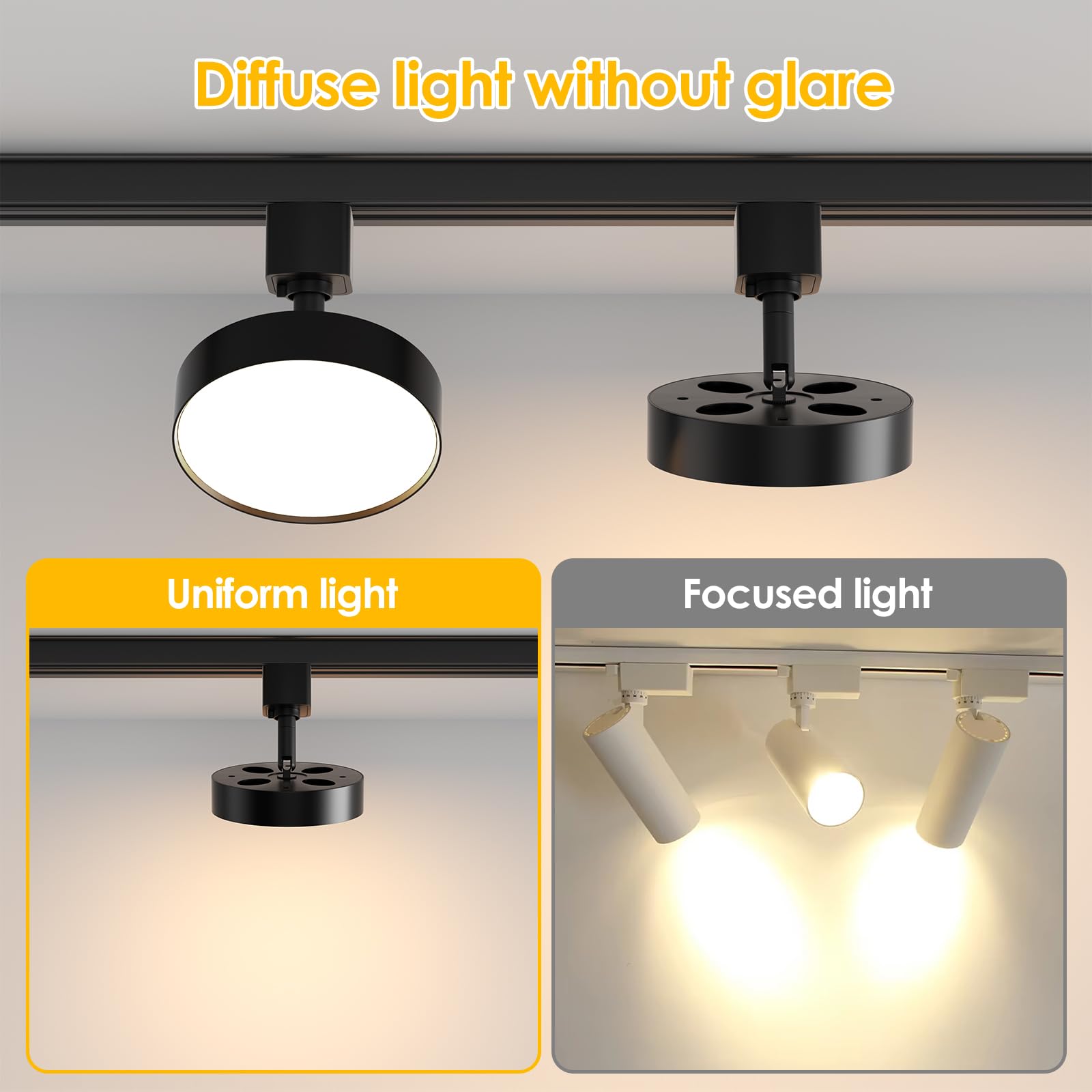 TuyuBEE Dimmable LED Track Lighting Heads, 12W 1000lm, CRI90+ 3000K, H Type, Black, 4 Pack, Aluminum