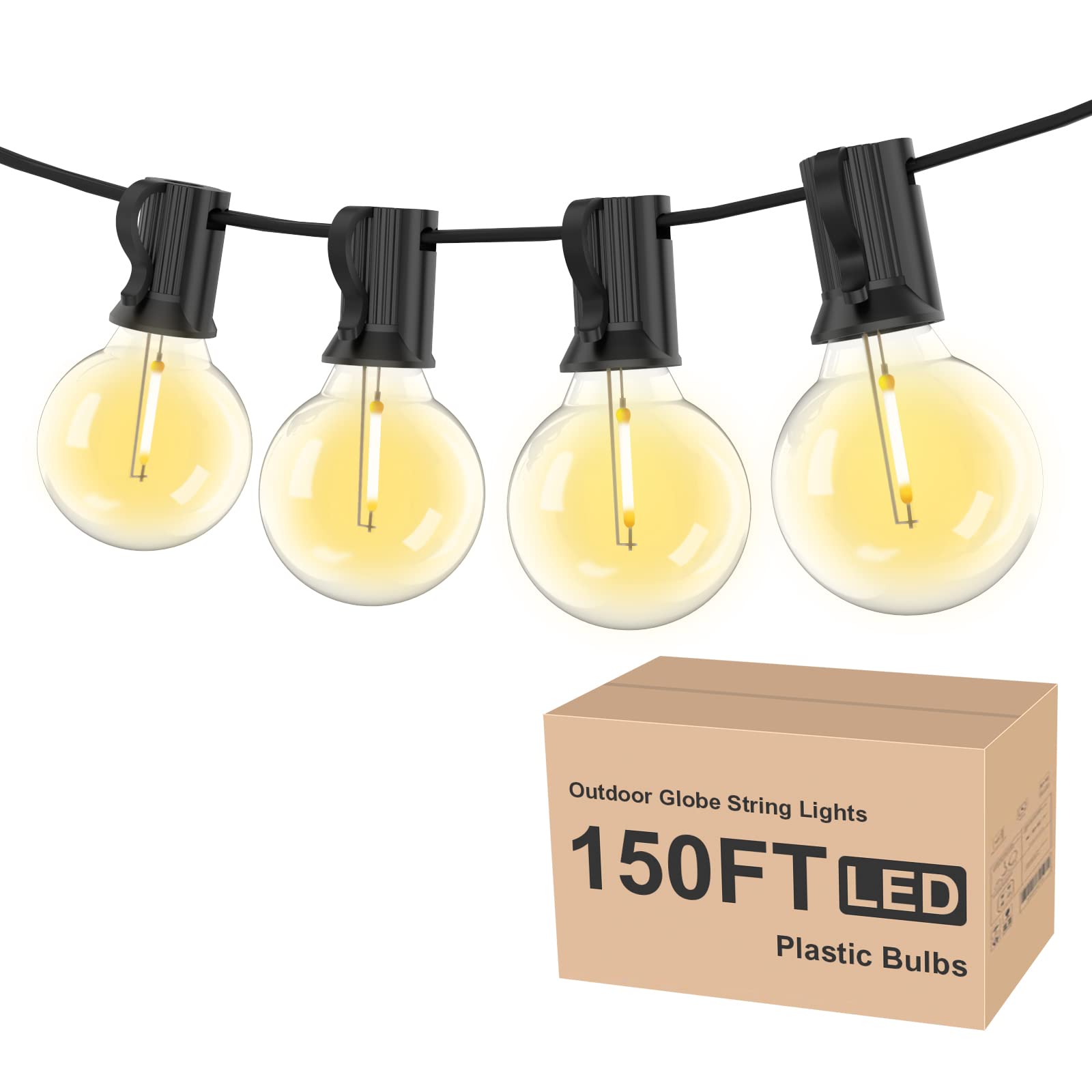 Rtty Outdoor String Lights 150Ft, G40 Led Patio Lights With 75Pcs Bulbs,Waterproof Shatterproof Dimmable Globe Outside Hanging L