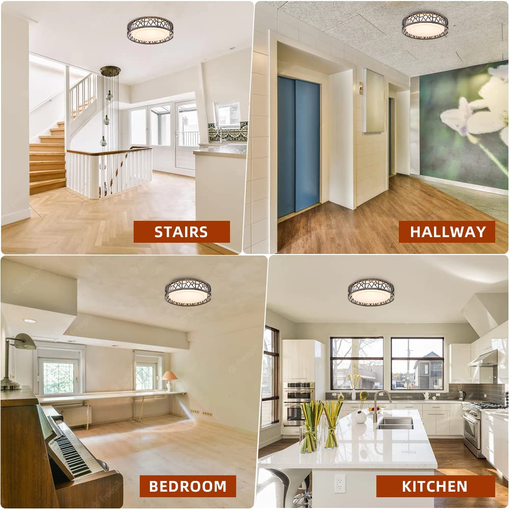 Vicnie 12&quot; Led Dimmable Flush Mount Ceiling Light, 3000K Warm White, Oil Rubbed Bronze,