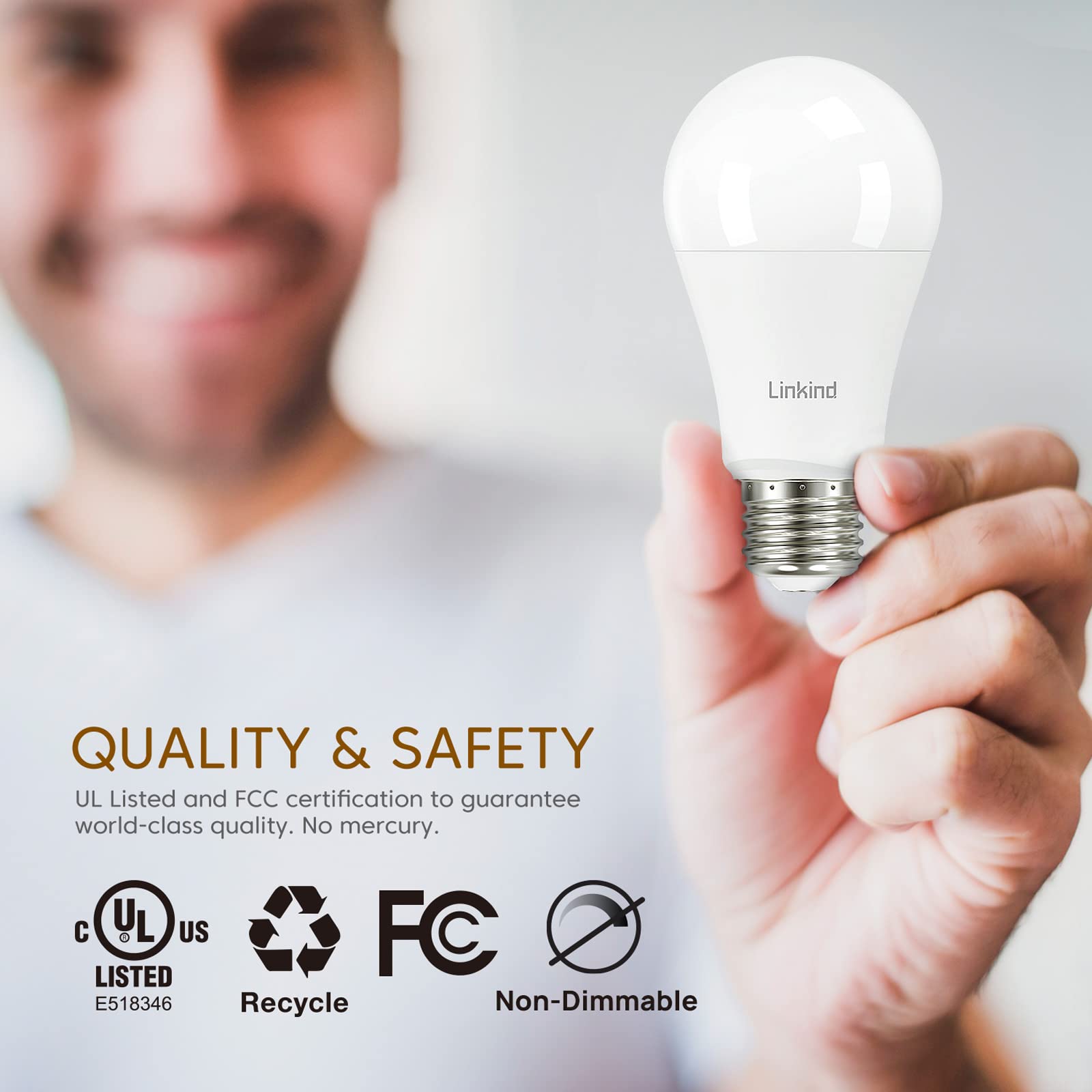 Linkind A19 Led Light Bulb, 100W Equivalent Light Bulbs, 14W 2700K Soft White, 1600 Lumens Non-Dimmable Led Bulb, E26 Standard B