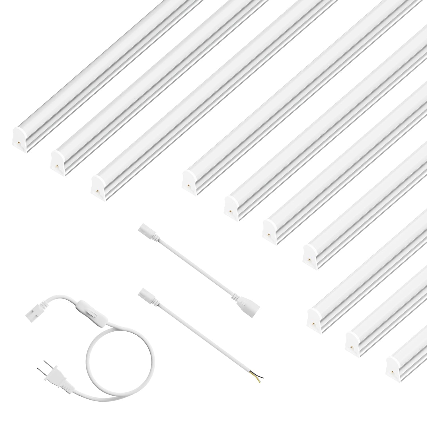 Ensenior 10-Pack T5 LED Shop Lights, 4FT 2000LM 6500K Super Bright White Integrated Single Fixture, 20W Linkable Utility Commerc