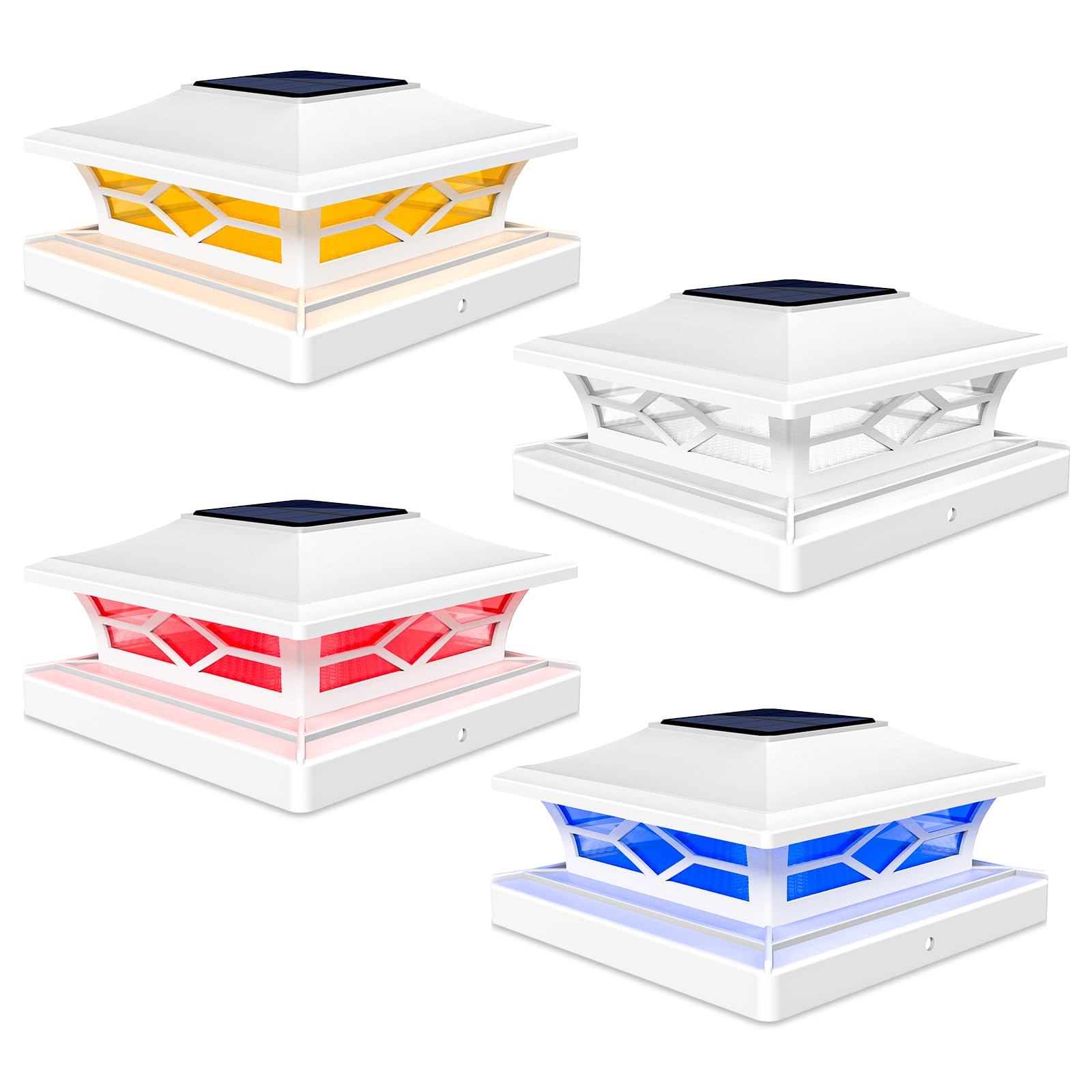 VOLISUN Solar Fence Post Cap Light, Waterproof RGB Color Changing, 4 Pack, 4x4x6, White, Vinyl