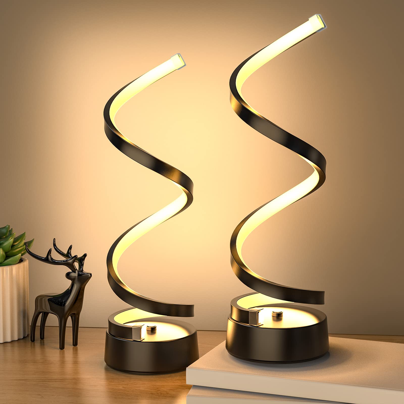 Nuür Table Lamps For Living Room Set Of 2, Black Dimmable Led Lamp, Small Bedside Lamps, Nightstand Lamp For Bedroom Office Home Living Room