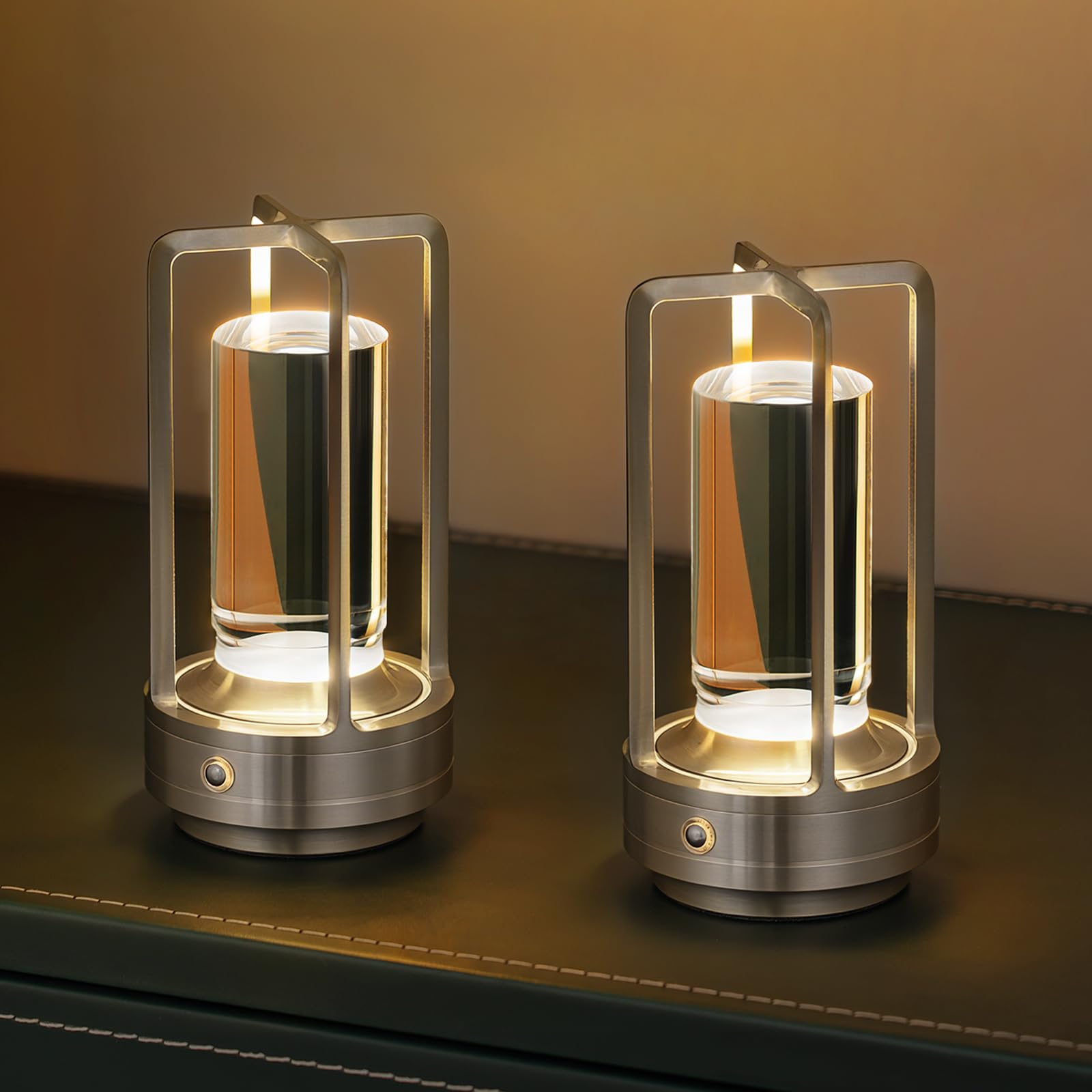 UMLAEN Rechargeable Table Lamp, 3 Color Stepless Dimming, Metal, 2 Pack, Silver, Model BG6004YS-A4