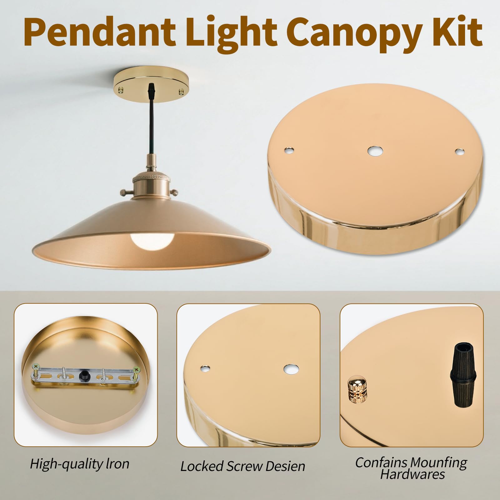 Sangle Sopffy Pendant Light Canopy Kit  5.8 Inches Ceiling Lighting Canopy Kit With All Mounting Hardware Modern Chandelier Ceiling Plate Cover For Pendant Lighting Fixtures (French Gold  5.8 Inch)