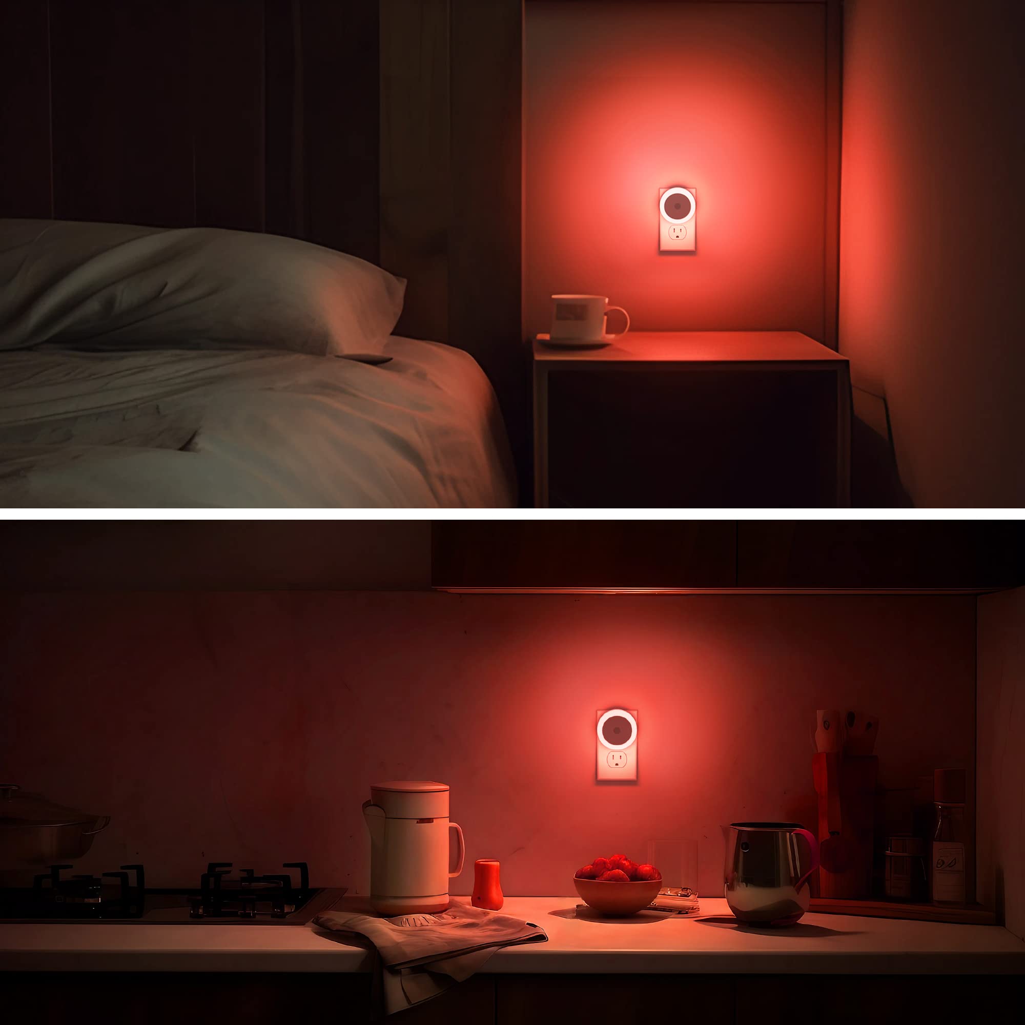 Briignite 4 Pack Red Led Night Light, Dusk To Dawn Sensor, Plug In, 60 Lumens, 0.6W, Abs Plastic, Perfect For Bedroom, Hallway,