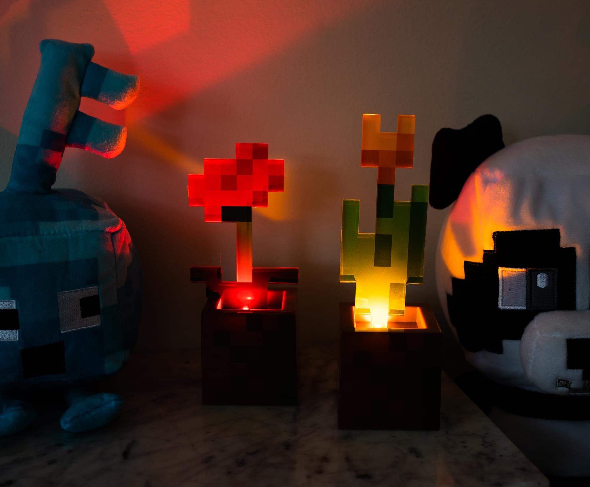 Ukonic Minecraft Orange Tulip And Poppy Flower Pot Mood Lights, Set Of 2 | Nightstand Table Lamp With Led Light For Bedroom, Des