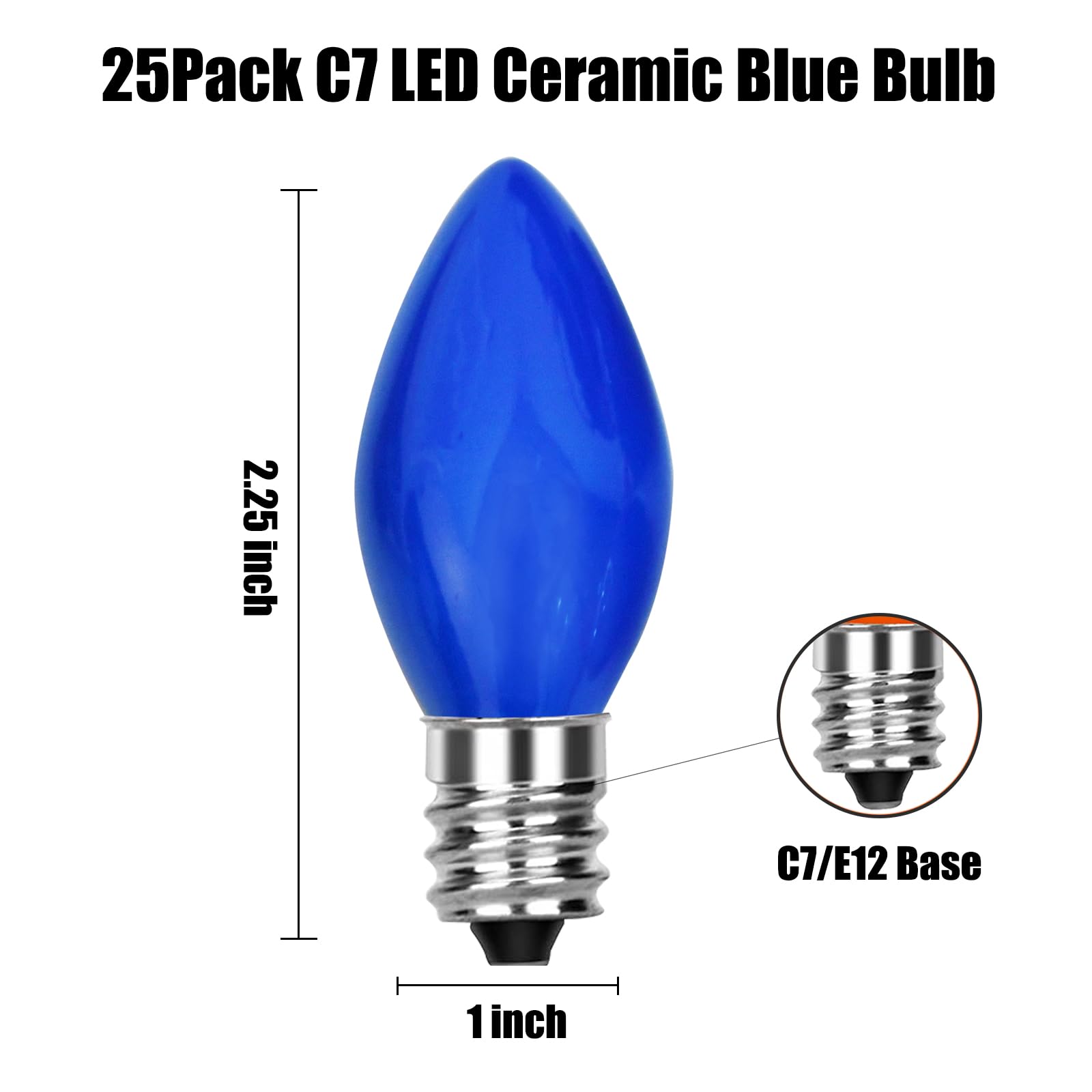 Doratale 25 Pack C7 Led Blue Light Bulbs, Halloween Christmas Replacement Bulbs C7 Blue Lights For Outdoor Patio Indoor String L