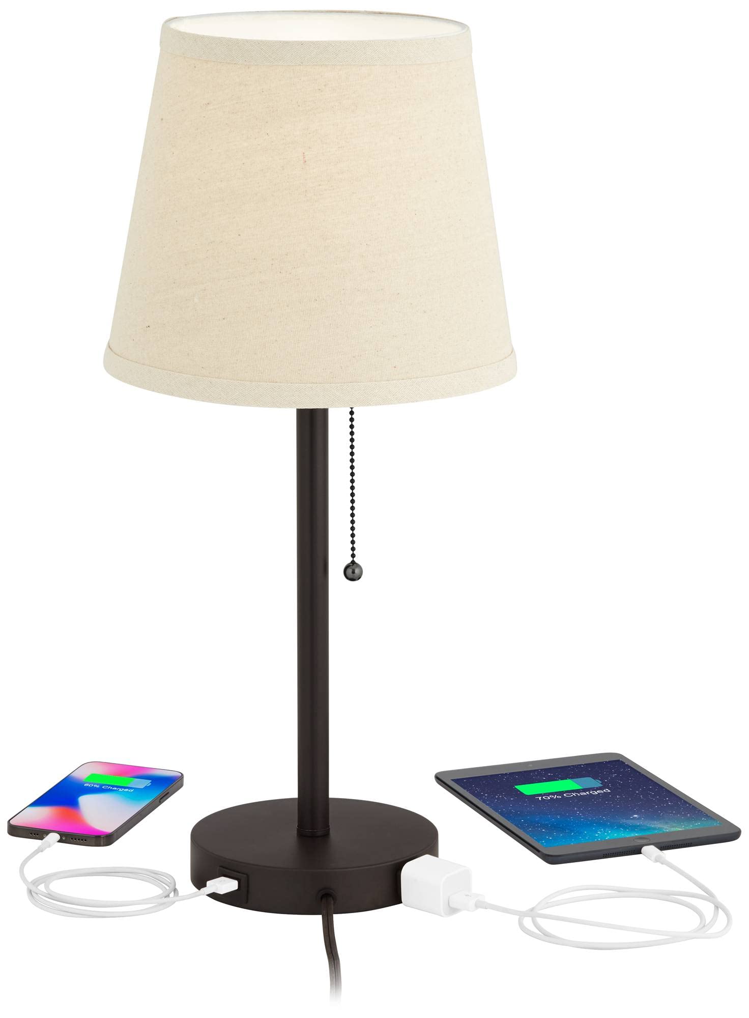 360 Lighting Flesner Modern Desk Table Lamp With Hotel Style Usb And Ac Power Outlet In Base 20'' High Bronze Metal Oatmeal Drum