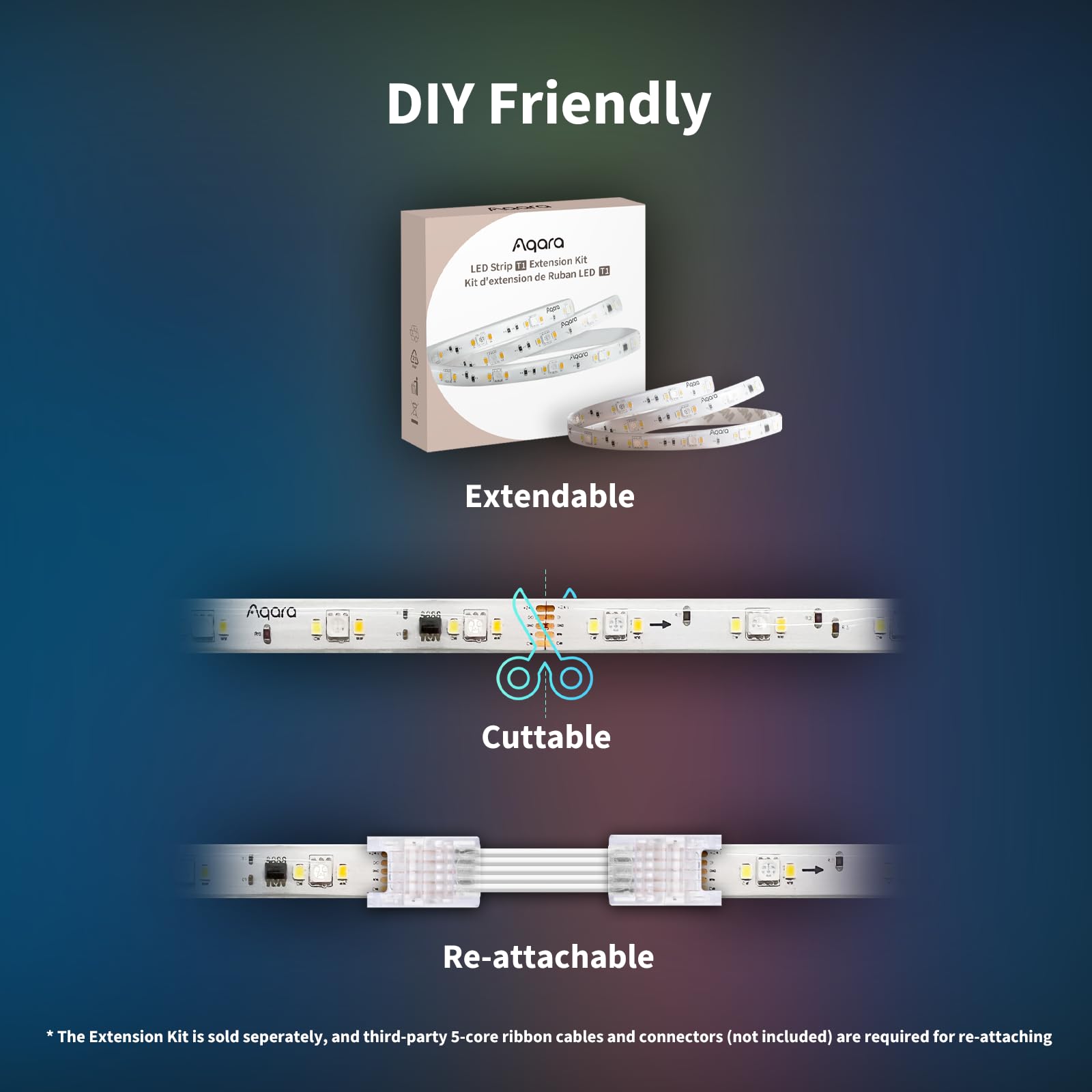 Aqara Led Strip T1 With Matter, Requires Zigbee 3.0 Hub, Not Support Third Party Hubs, 6.5 Ft Rgb+Ic Led Strip Lights, 16 Million Colors/Tunable White/Gradient Effects, Supports Apple Home,Alexa