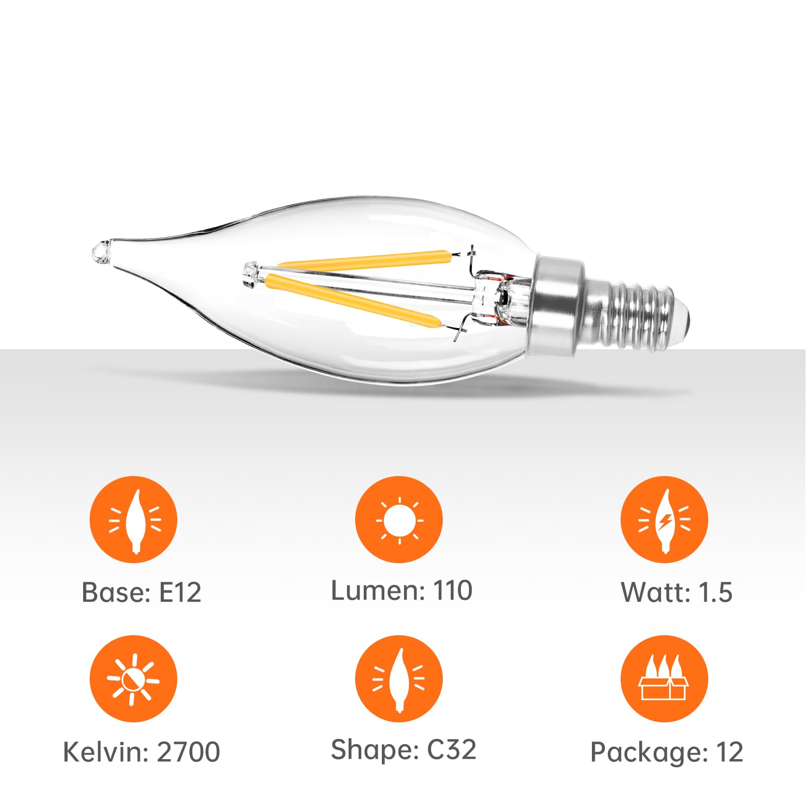 Dge 12X1.5 Watt Led Warm White Ceiling Fan Light Bulbs C32 Chandelier Light Bulbs Bright And Lasting 110 Lumen Bent Tip Light Bu