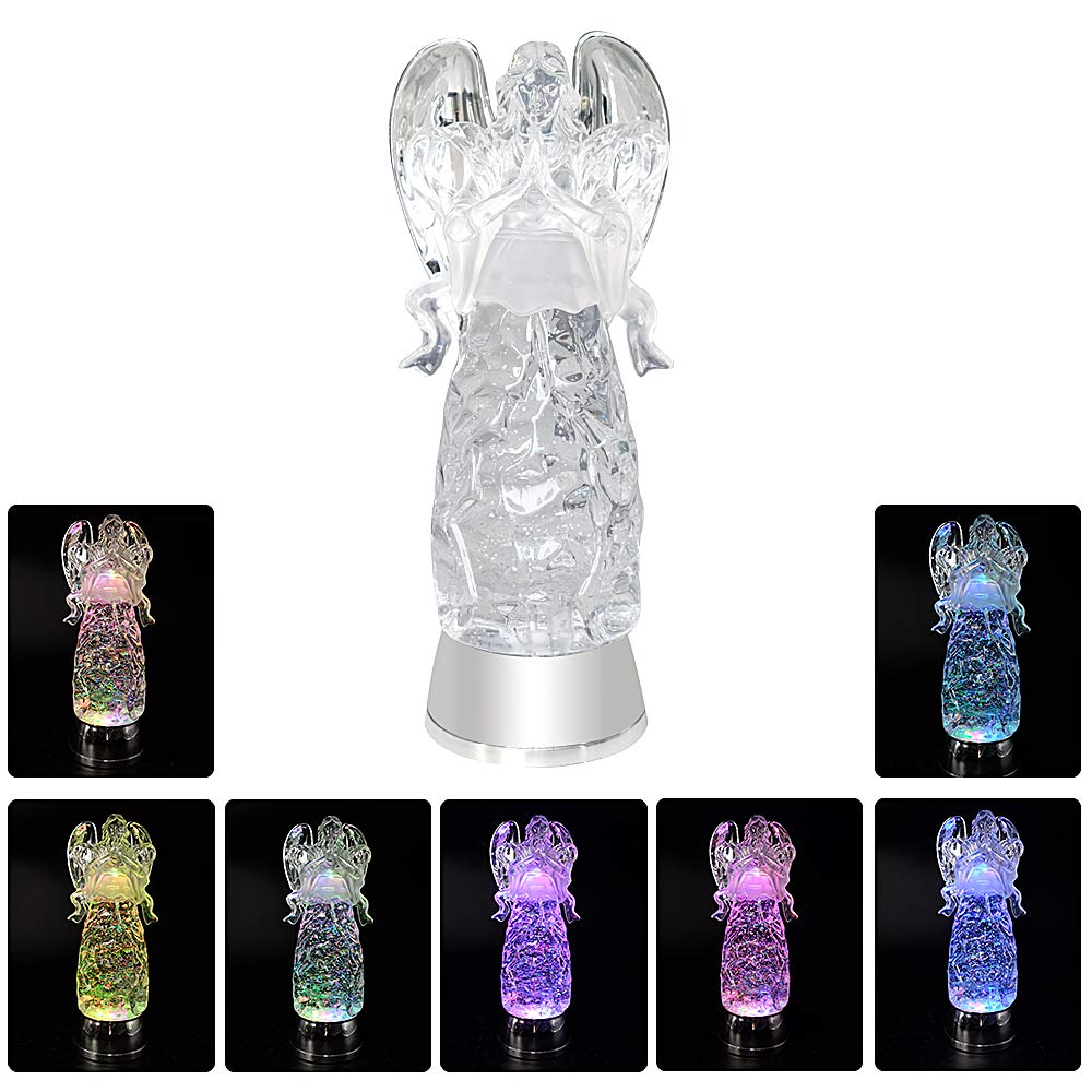 Wondise Color Changing Angel Lighted Snow Globe Water Lamp With 6 Hour Timer, 11 Inches Led Angel Lights Battery Operated Swirli