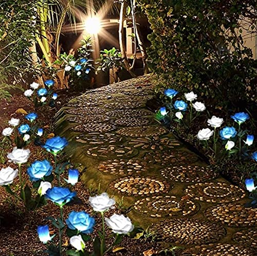 Solar Garden Rose Lights, Decorman 2 Pack Realistic Solar Outdoor Flower Lights Waterproof Led Stake Landscape Decorative Lights