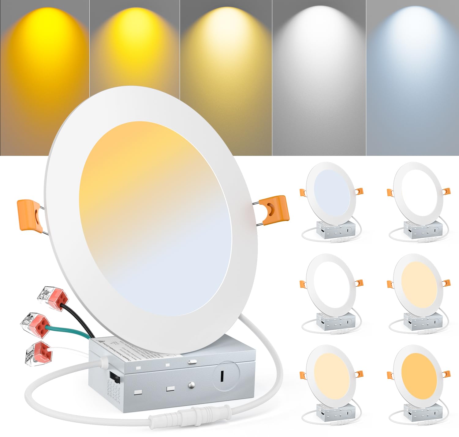 Miootly Recessed Lighting 6Pack 6 Inch 12W Ultra-Thin, Modern Led Ceiling Light Fixture With Metal Junction Box, 2700K/3000K/3500K/4000K/5000K Selectable, 1050Lm, Dimmable