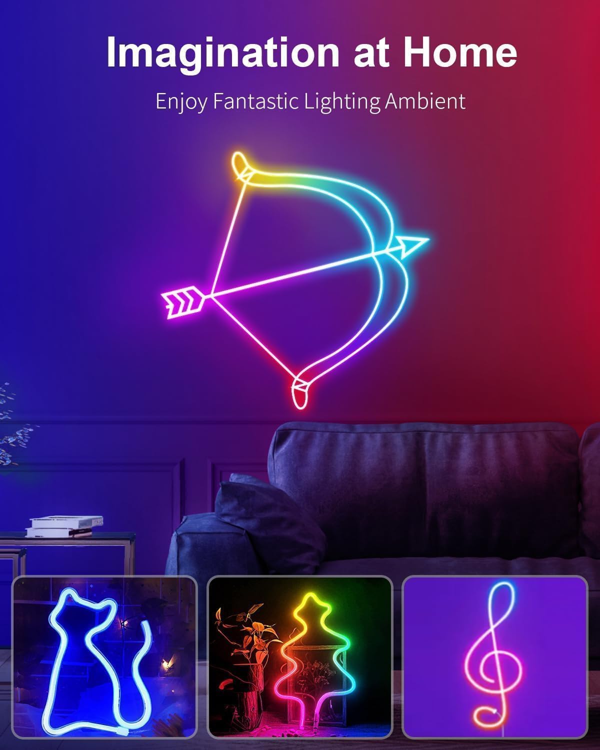 GUPUP 16.4Ft Neon Rope Lights, RGB+IC Color Chasing, Bluetooth, Waterproof, Music Sync, Multicolor RGBCW, Model WFDS2022929