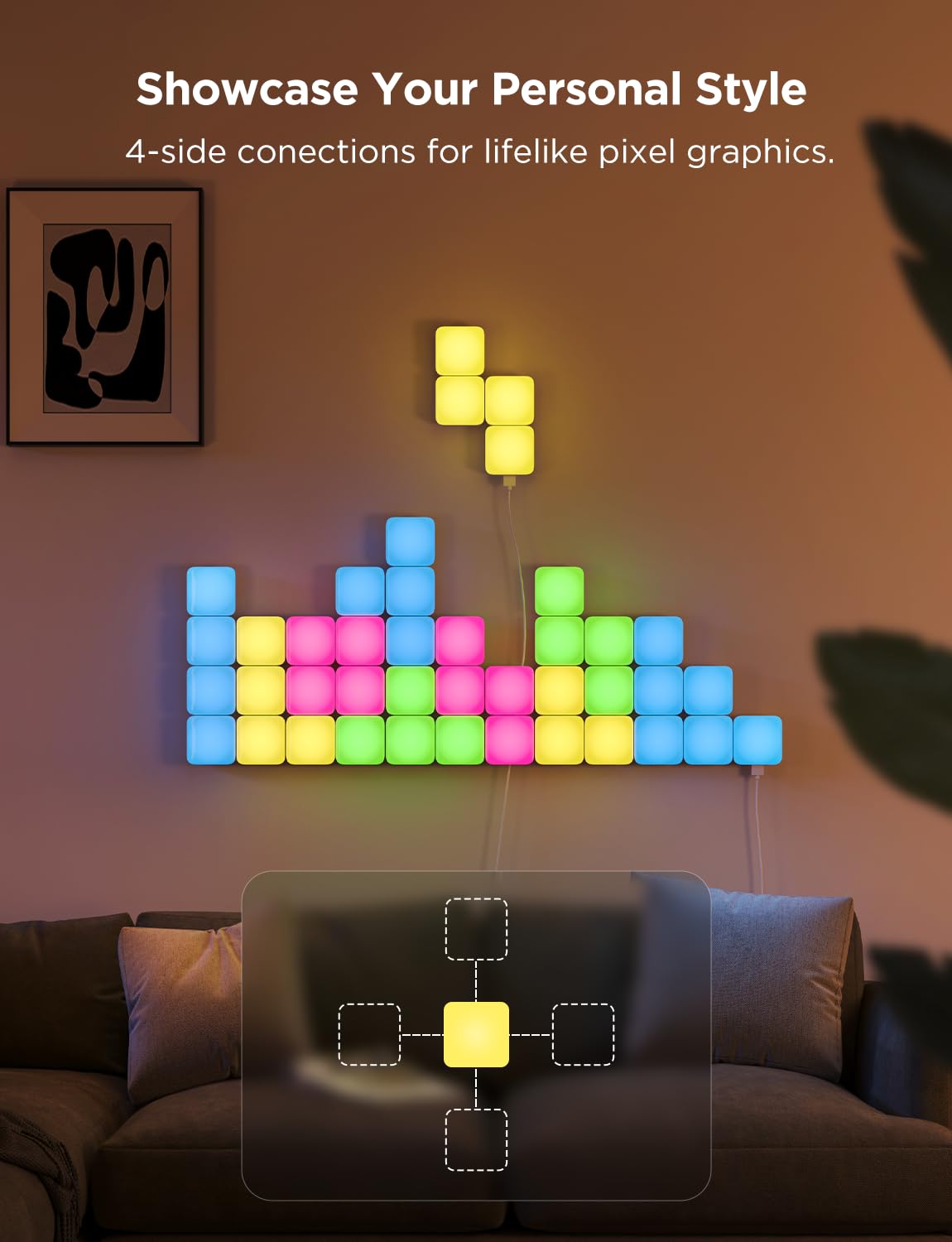 Govee Mini Panel Lights, Rgbic Wall Lights, Smart Led Wall Panels, Works With Matter, Alexa, Google Assistant, Sync With Music,