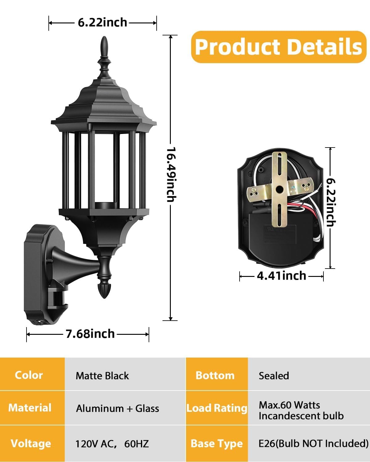 Redluck Motion Sensor Outdoor Porch Lights - Dusk To Dawn Exterior Lighting Fixtures, Anti-Mosquito Waterproof Wall Lights For Outside, Garage, Front Door And Patio