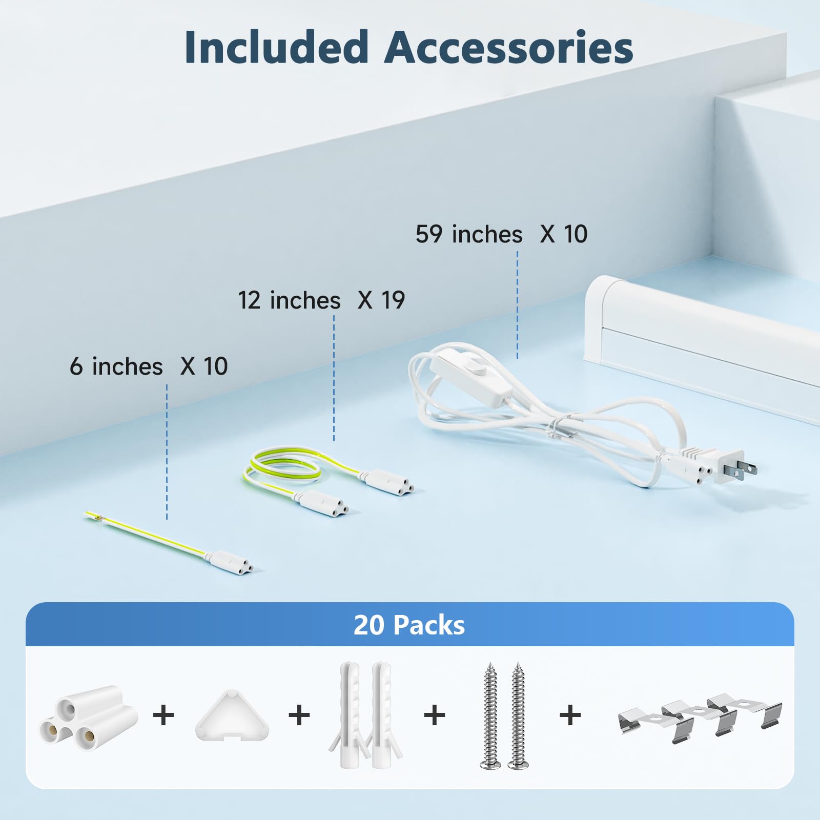 SHINESTAR 20-Pack 4FT Linkable LED Shop Lights, 6500K Bright White, 18W, Aluminum, Corded with ON/OFF Switch