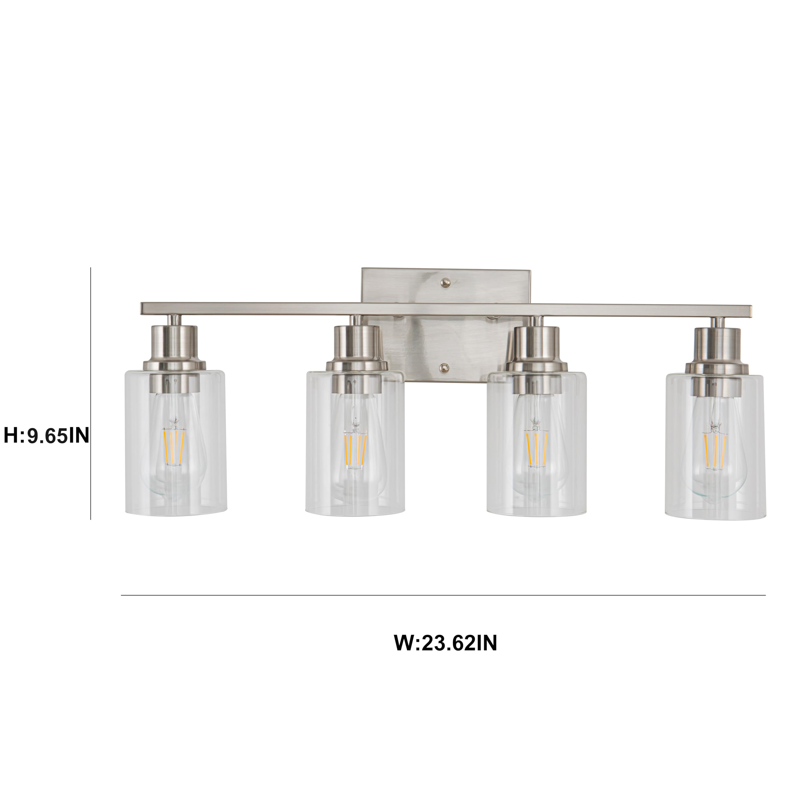 Emong Brushed Nickel Bathroom Light Fixtures, 4-Light Vanity Lights With Clear Glass Shade, Wall Sconces For Hallway, Farmhouse,