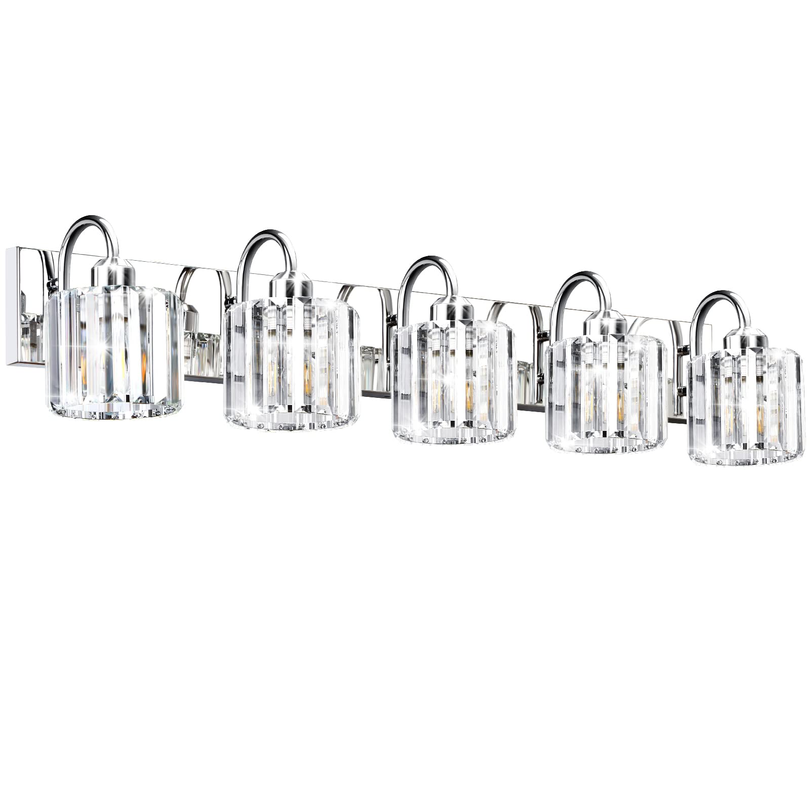 Valytime Bathroom Vanity Light - Chrome Crystal Fixture, 5 Lights Over Mirror, Stainless Steel