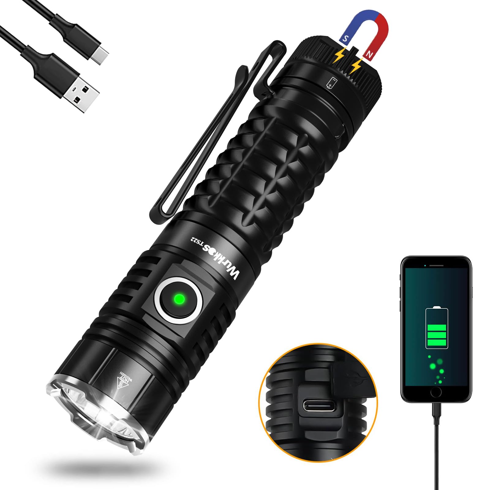 Wurkkos TS22 Mini EDC Flashlight - 4500 Lumens, Rechargeable, IP68 Waterproof, Aluminum, 6000K Light