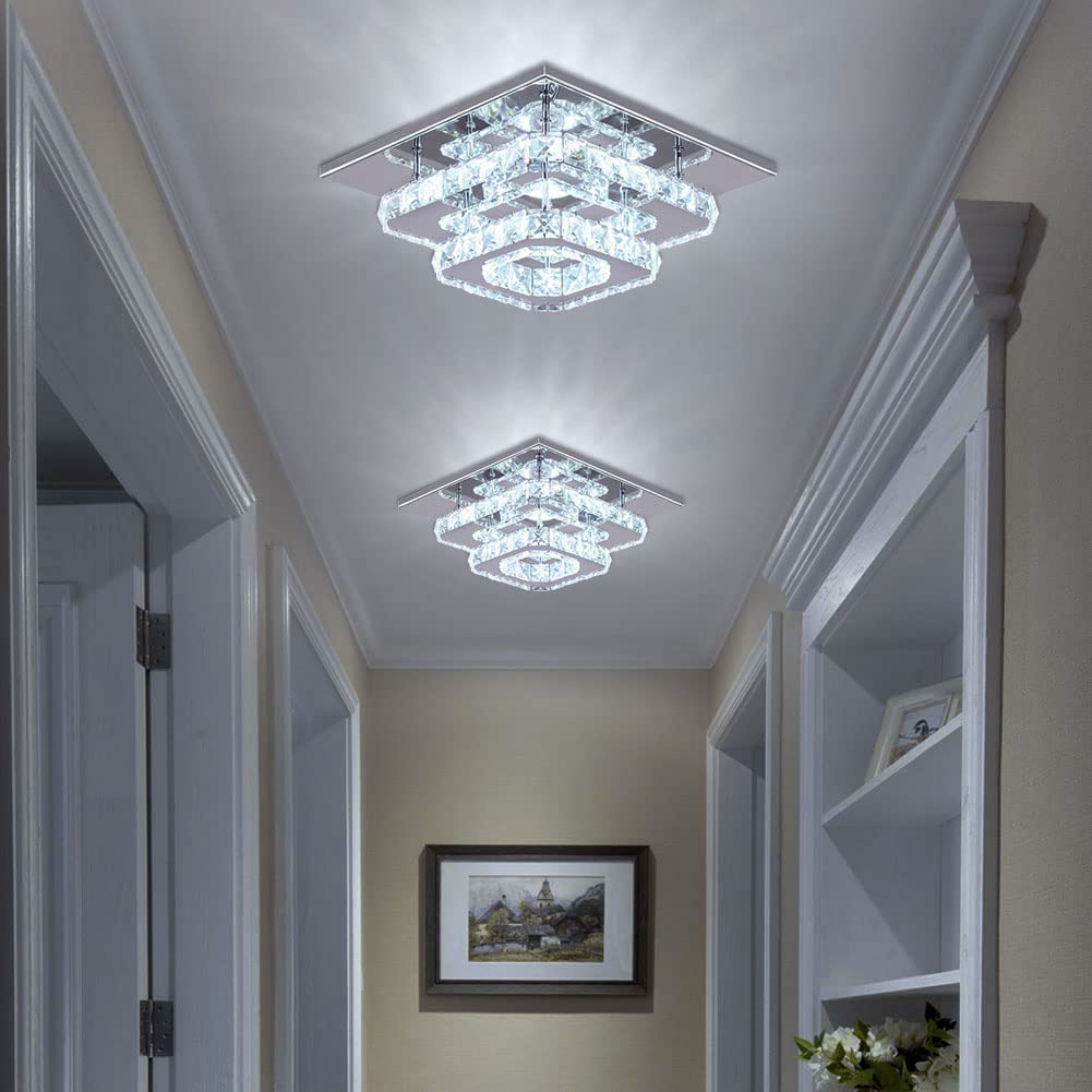 FRIXCHUR Crystal Ceiling Light Square Chandelier Modern LED Flush Mount 2 Layers Ceiling Lamp Lighting Fixture for Dining Room L