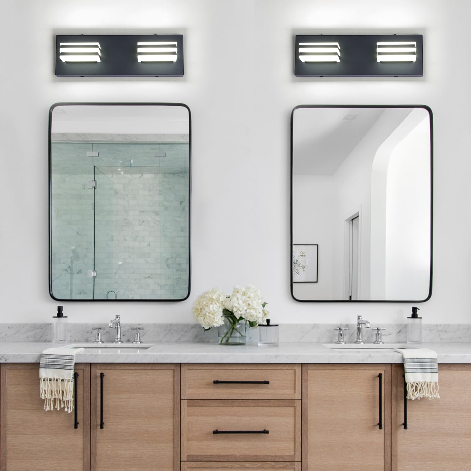 Black Led Vanity Light Fixtures 12W Bath Wall Lighs Over Sink 2 Light Bathroom Mirror Lighting 14 Inch Vanity Sconces Modern Res