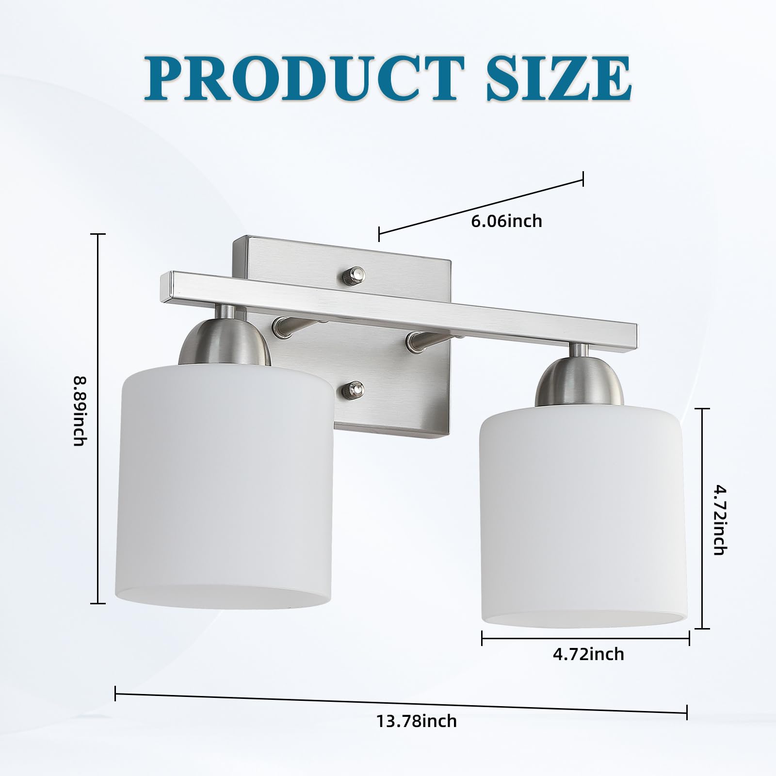 Mecgirn Stainless Steel Milk Glass Bathroom Vanity Light Over Mirror, 2 Light Brushed Nickel Bathroom Light Fixtures With Froste