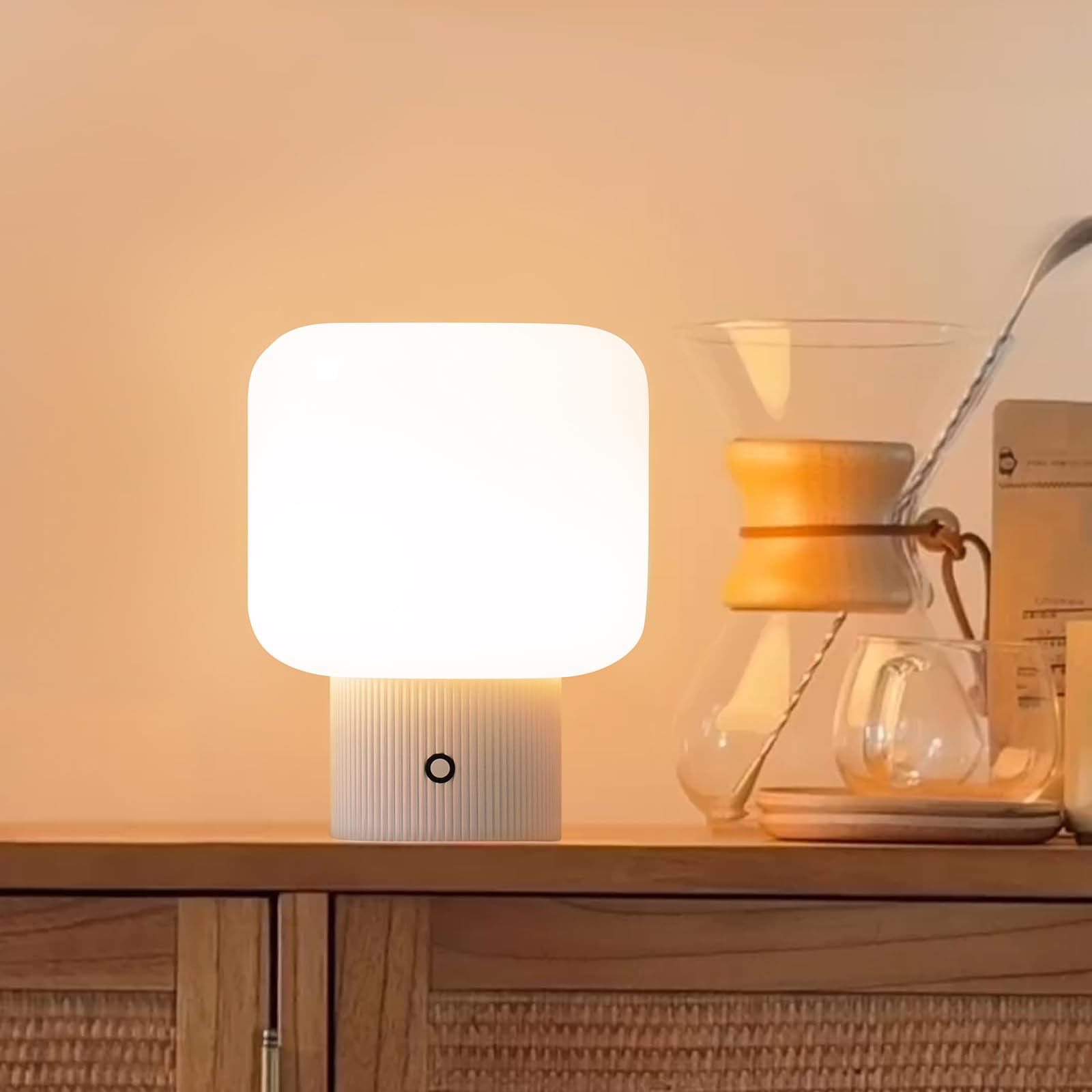 MAGCHARM Halo Mushroom Lamp, 5W Rechargeable LED Table Lamp, Dimmable 3 Color Temps, Retro Bedside Light, White, Model S447046-8L