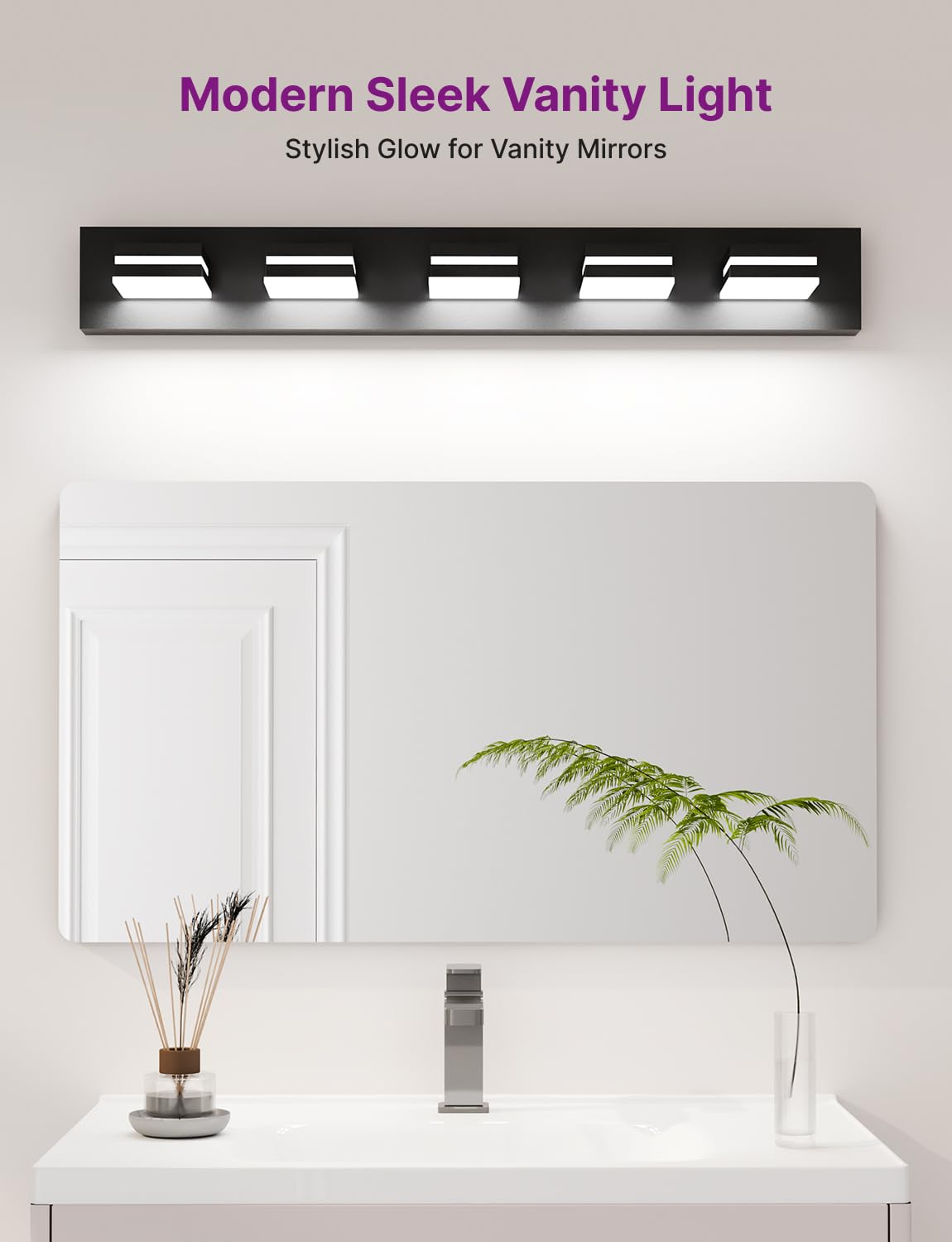 Likelgn Modern Bathroom Vanity Light, 36" Dimmable LED, Matte Black, 5-Light, Model VL3310