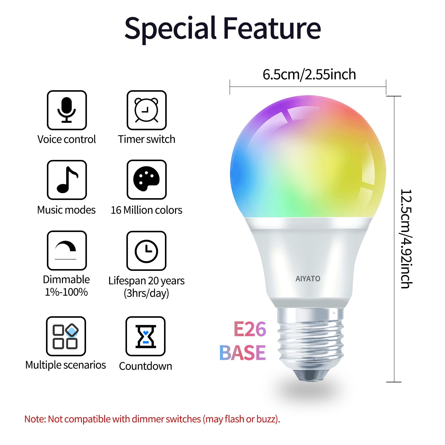 Smart Light Bulbs,Changing Color Light Bulbs,Compatible With Alexa&Geogle Assistant&Cozylife App,Wi-Fi Led,Music Mode,9W,A19&E26