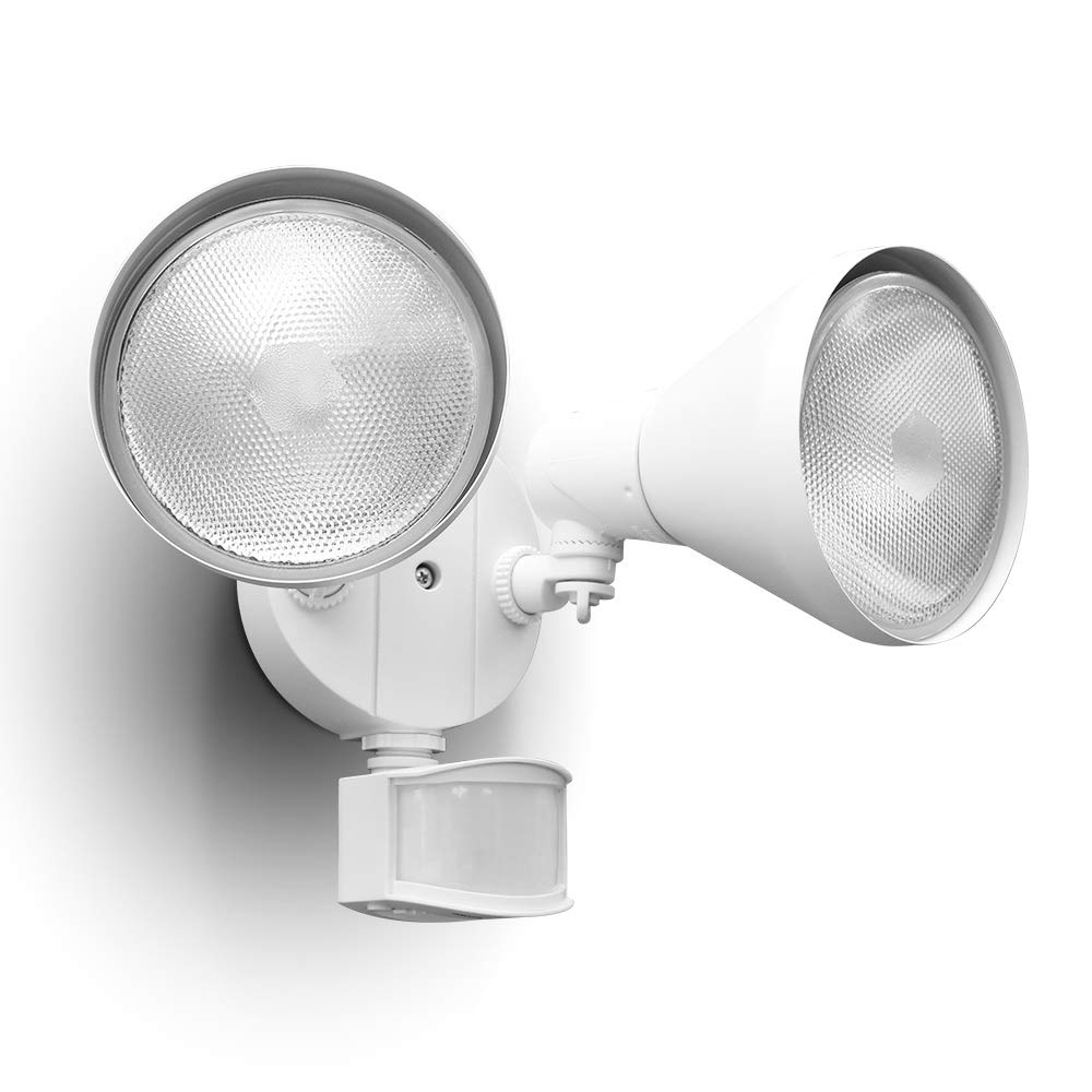 Lutec 180-Degree 2-Head Motion-Activated Flood Light 300 Watt Halogen Motion Activated Integrated Dual-Head Floodlight Outdoor,